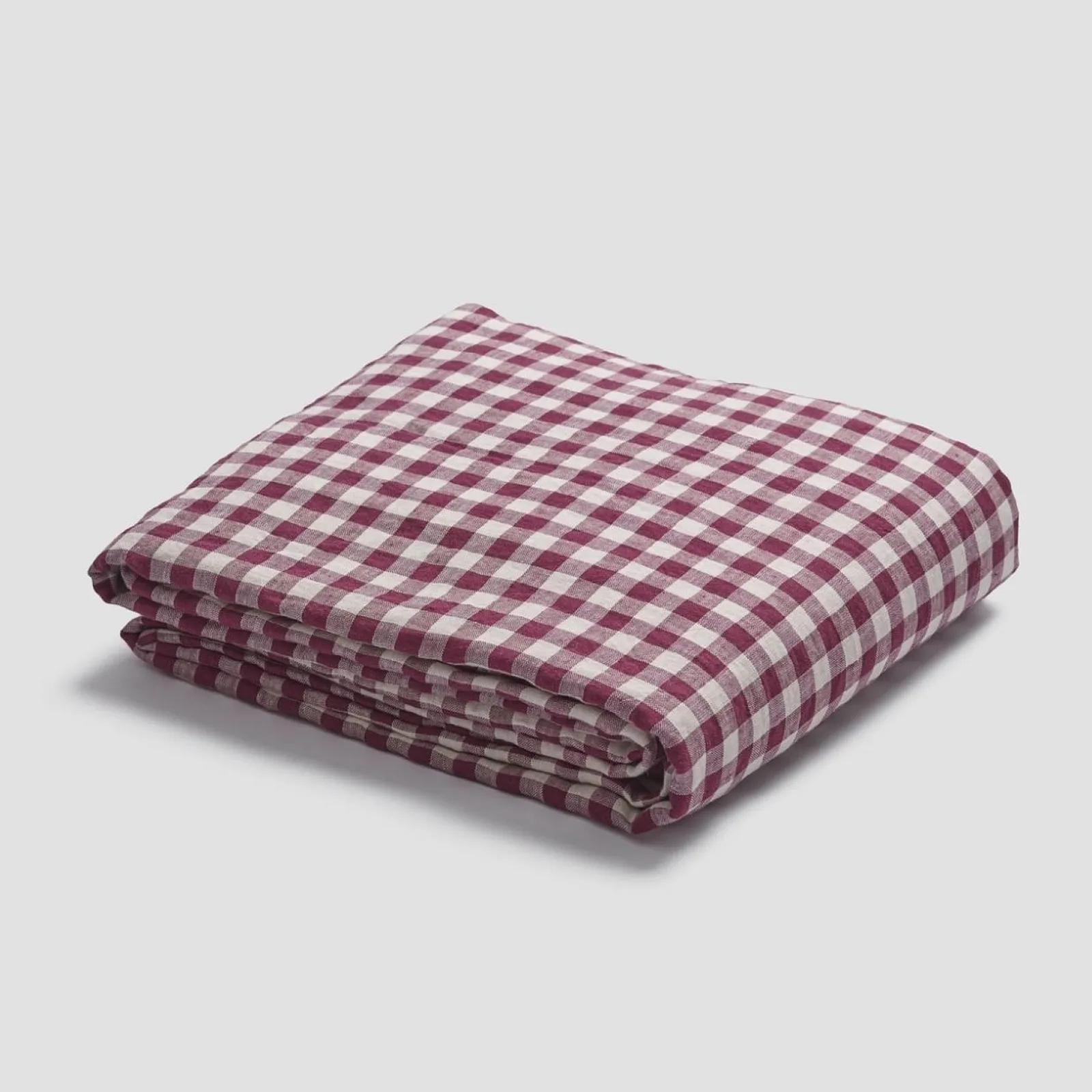 Piglet in Bed Berry Gingham 100% Linen Flat Sheet Discount