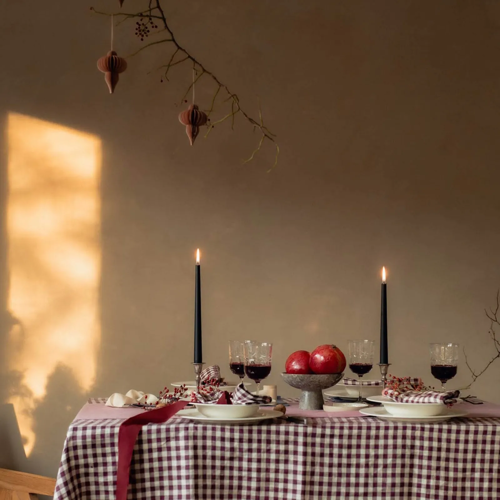 Piglet in Bed 100% Linen Tablecloth Berry Gingham Sale