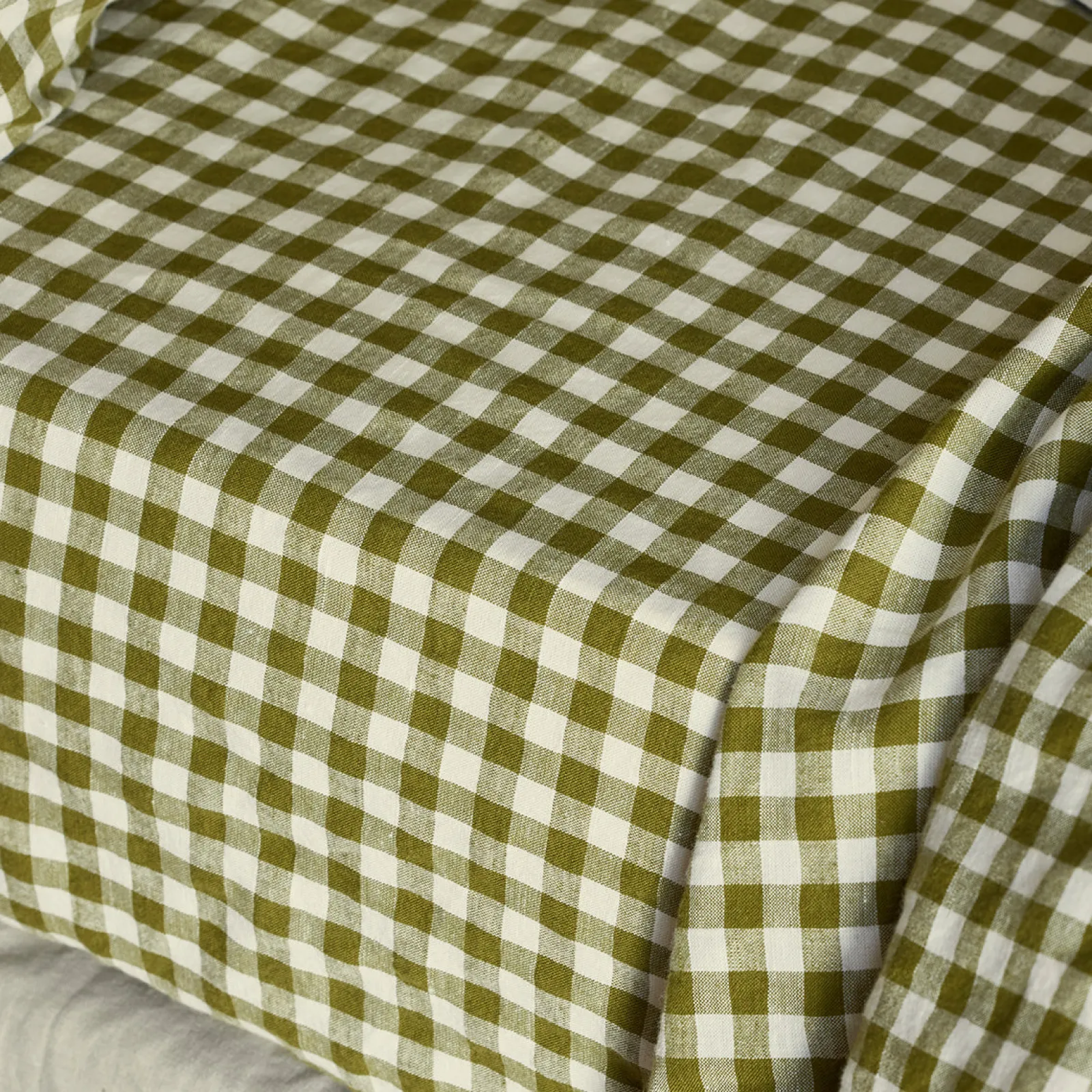 Piglet in Bed Linen Blend Fitted Sheet Botanical Green Gingham Best Sale