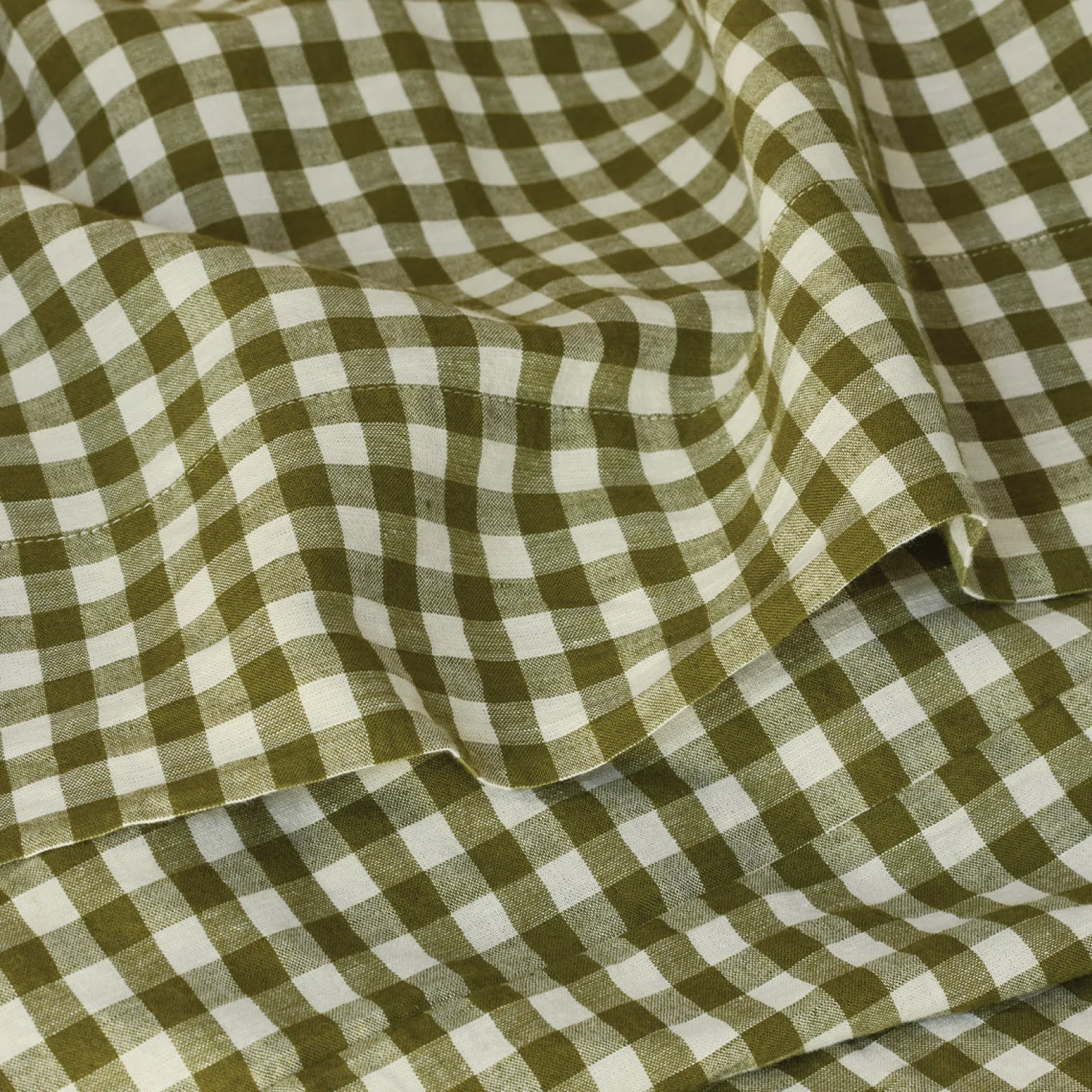 Piglet in Bed Linen Blend Flat Sheet Botanical Green Gingham Hot