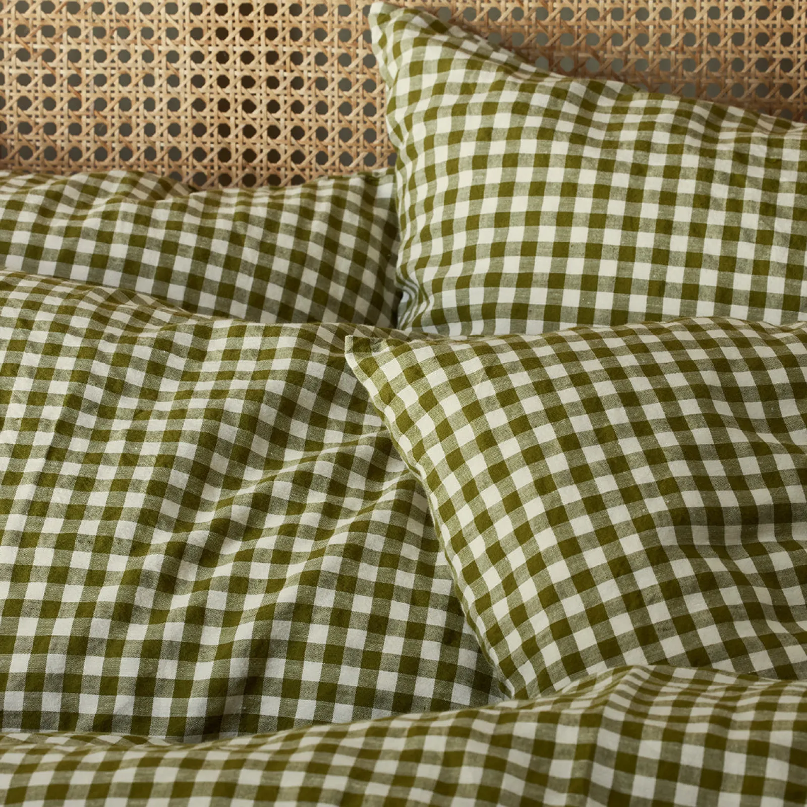 Piglet in Bed Linen Blend Pillowcase (Pair) Botanical Green Gingham Best