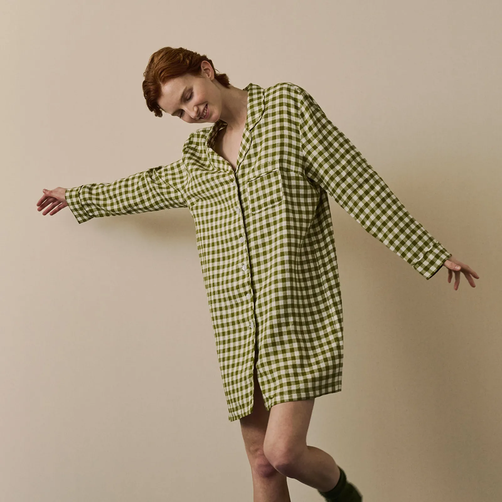 Piglet in Bed Linen Night Shirt Botanical Green Gingham Online