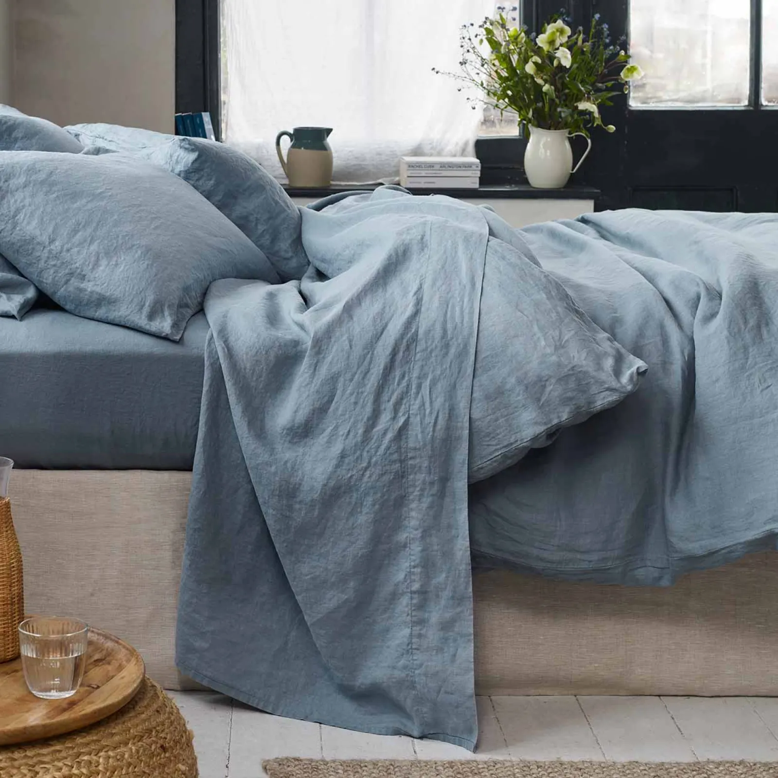 Piglet in Bed 100% Linen Flat Sheet Dusk Blue Outlet