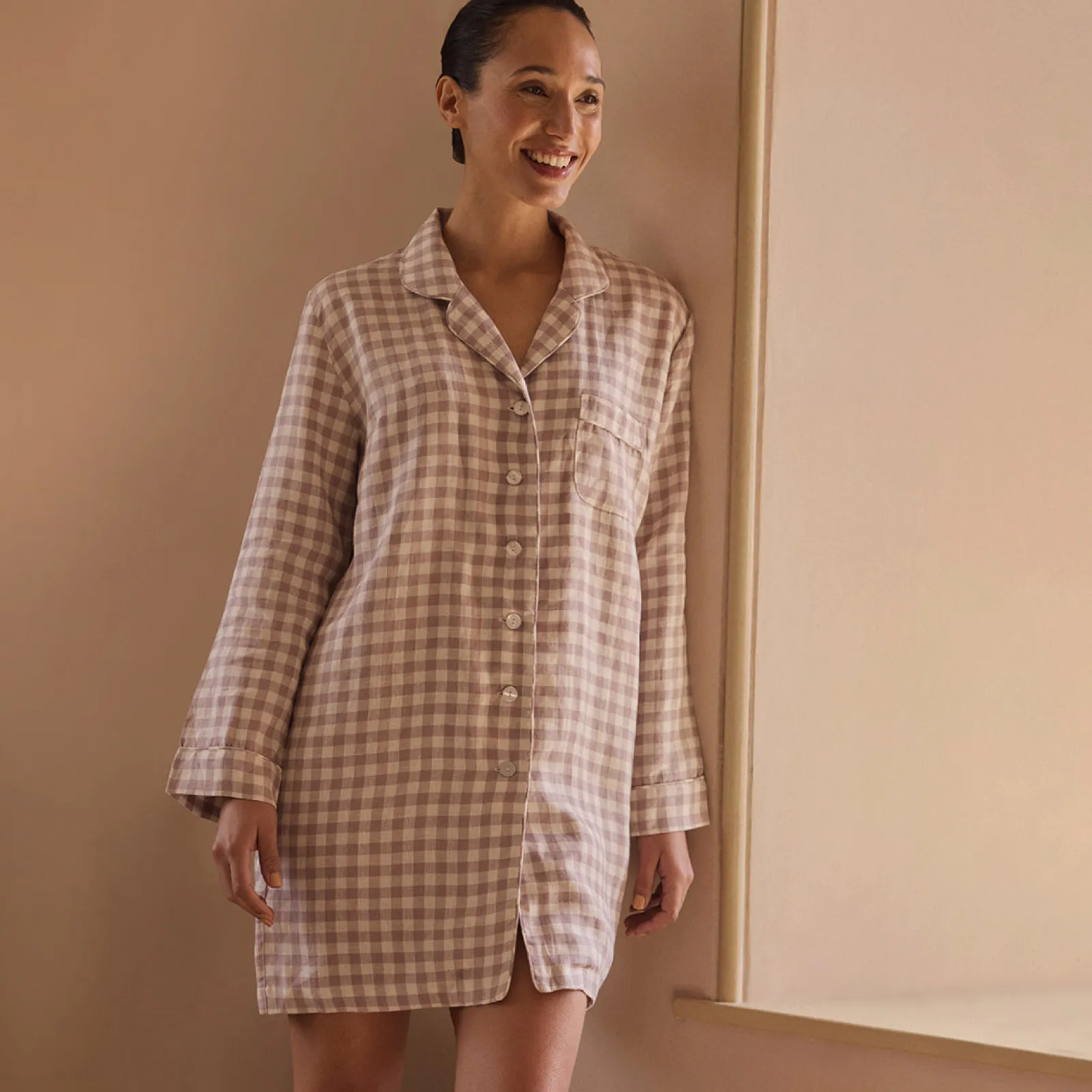 Piglet in Bed Linen Night Shirt Elderberry Gingham Cheap