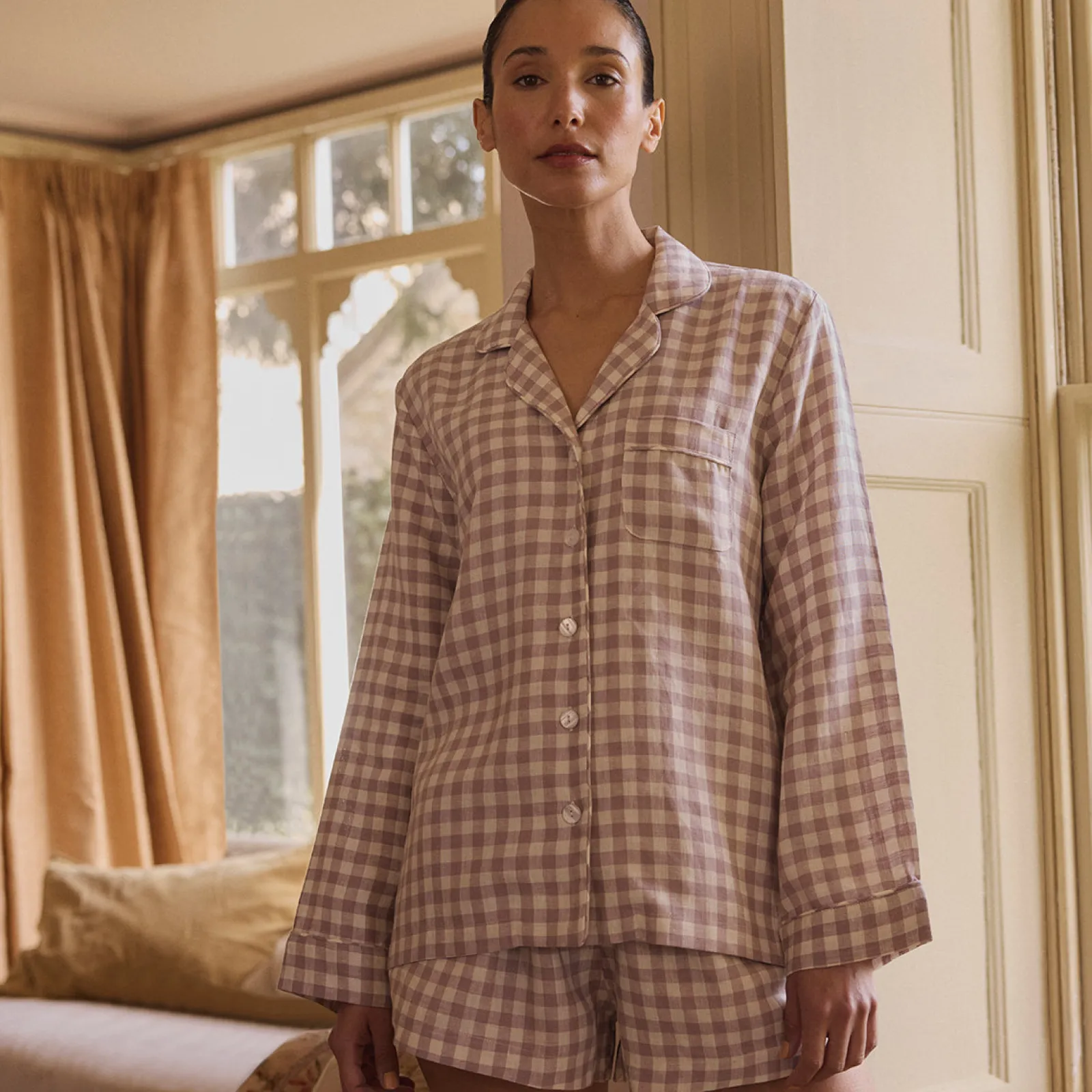 Piglet in Bed Linen Women's Pajama Shorts Elderberry Gingham Online