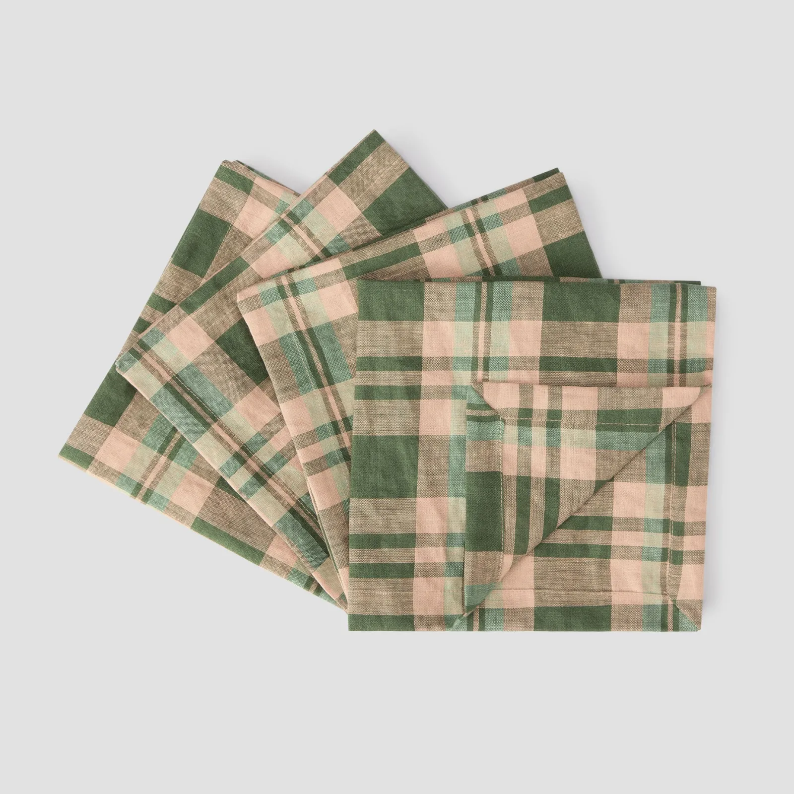 Piglet in Bed Fern Green Dallington Plaid 100% Linen Napkins Set of 4 Fern Green Dallington Check Best Sale