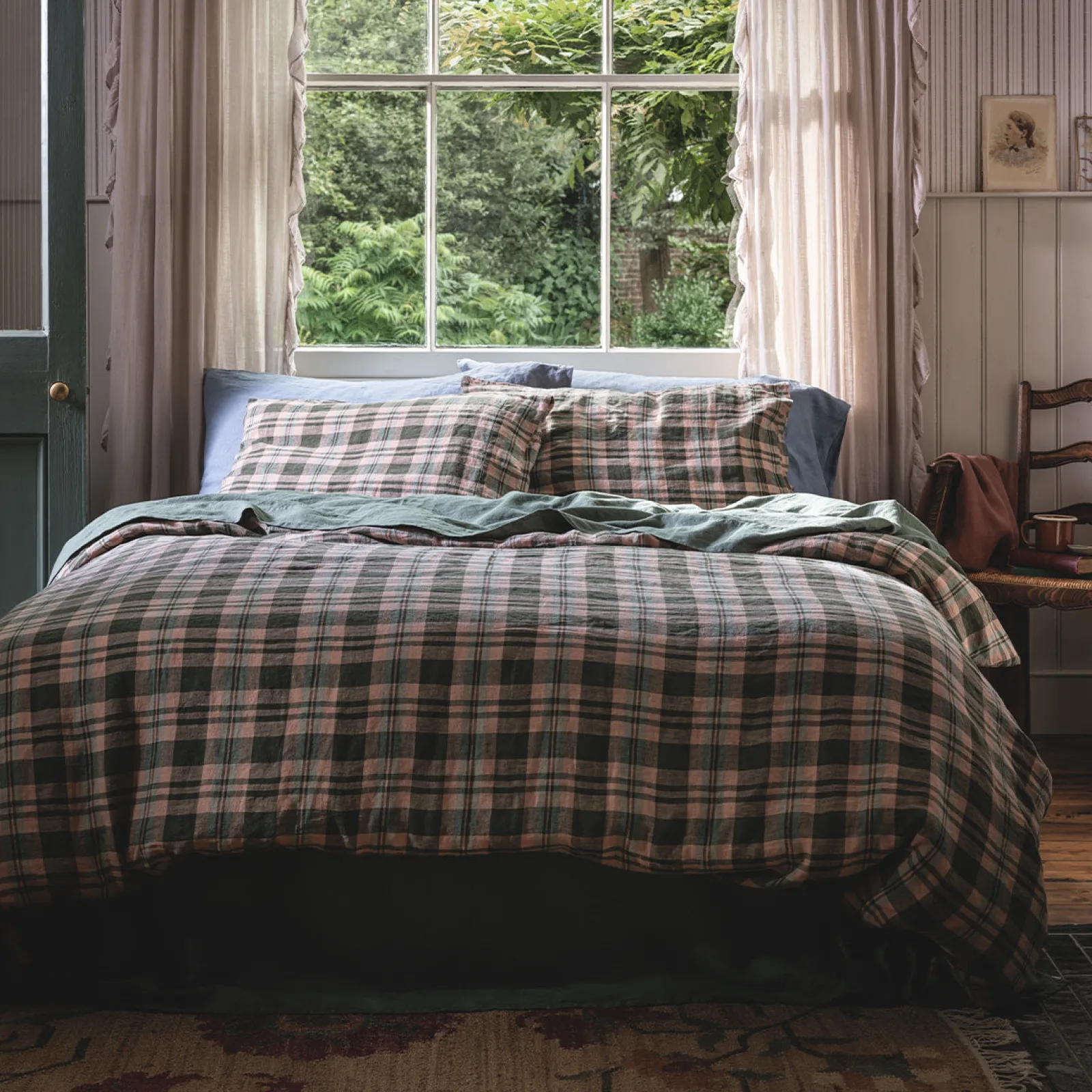 Piglet in Bed Fern Green Dallington Plaid Linen Blend Duvet Cover Fern Green Dallington Check Best Sale