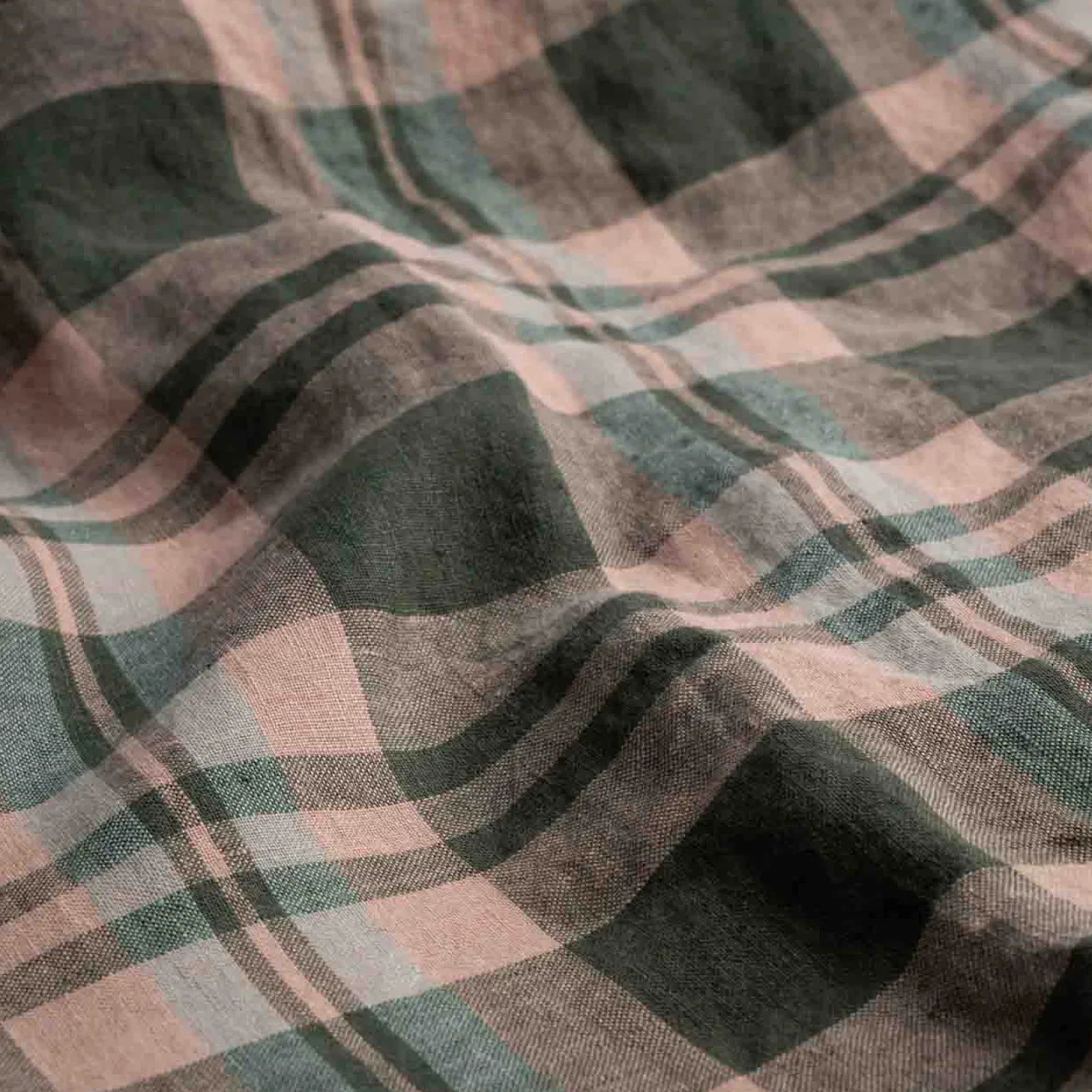 Piglet in Bed Fern Green Plaid 100% Linen Pillowcases (Pair) Fern Green Dallington Check Shop