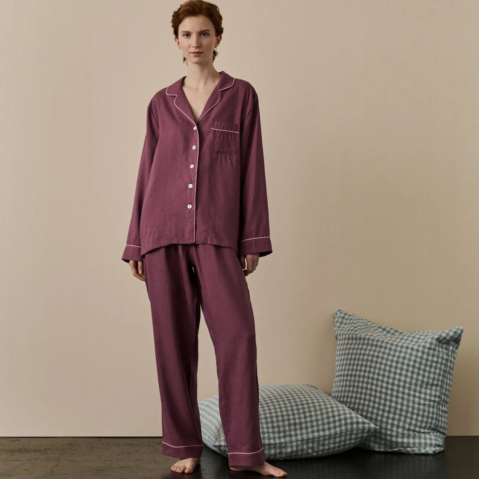 Piglet in Bed Linen Pajama Set Fresh Fig Flash Sale