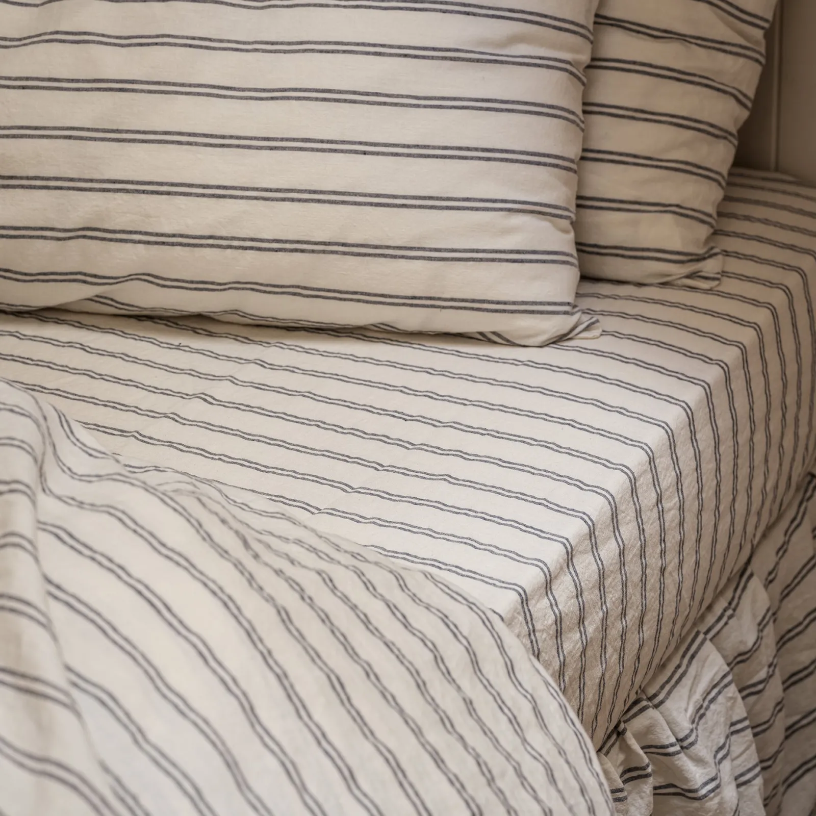 Piglet in Bed Linen Blend Fitted Sheet Ivory Kemptown Stripe Cheap