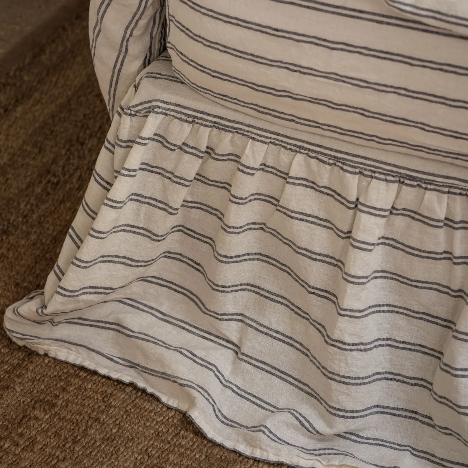 Piglet in Bed Kemptown Stripe Linen Blend Bed Skirt Ivory Kemptown Stripe Online