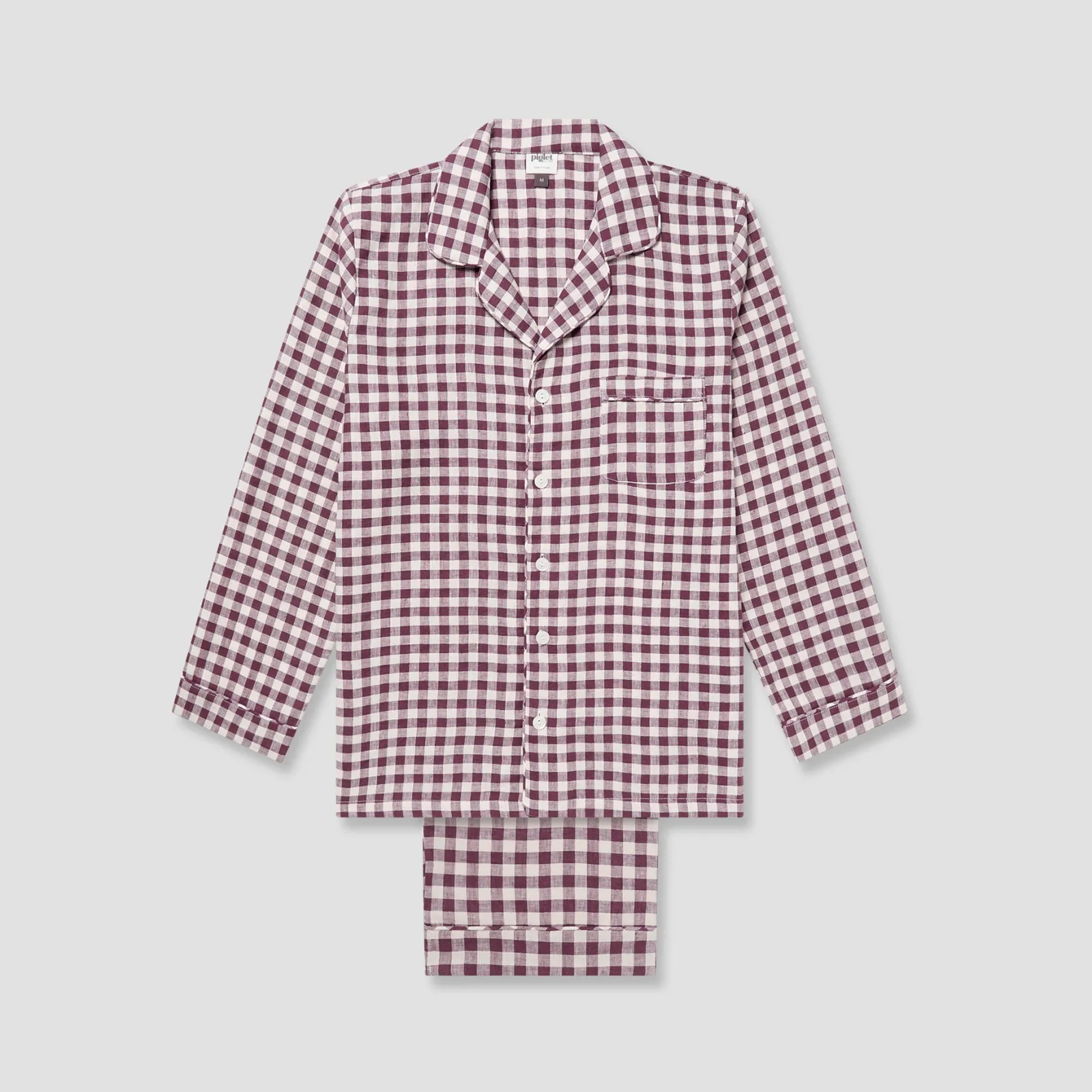 Piglet in Bed Men's Pajama Set Berry Gingham Fashion