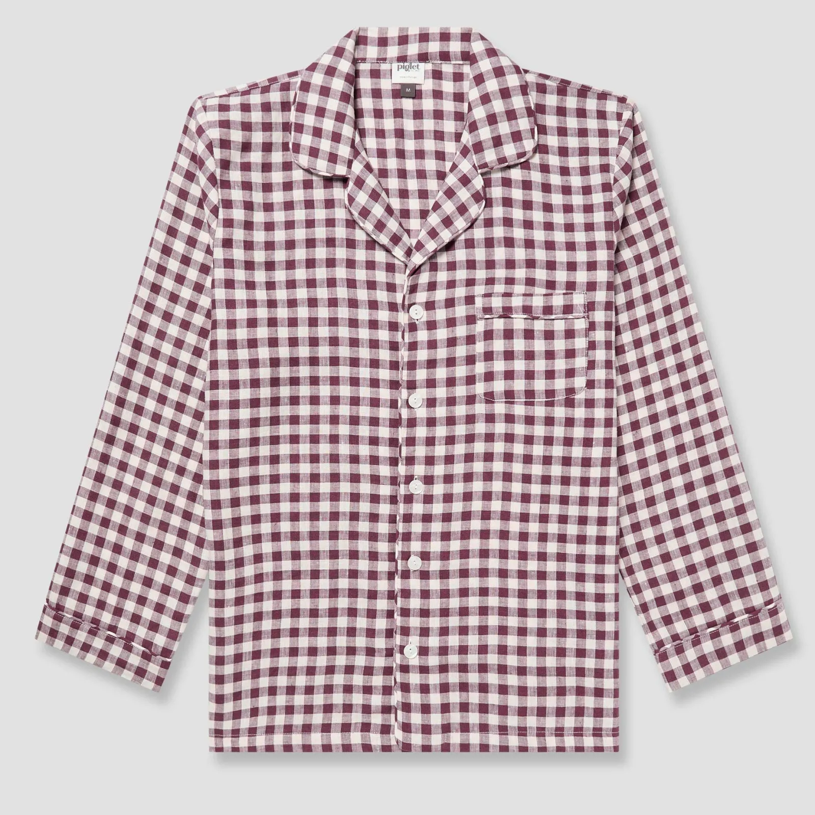 Piglet in Bed Men's Berry Gingham Pajama Shirt Meadow Green New