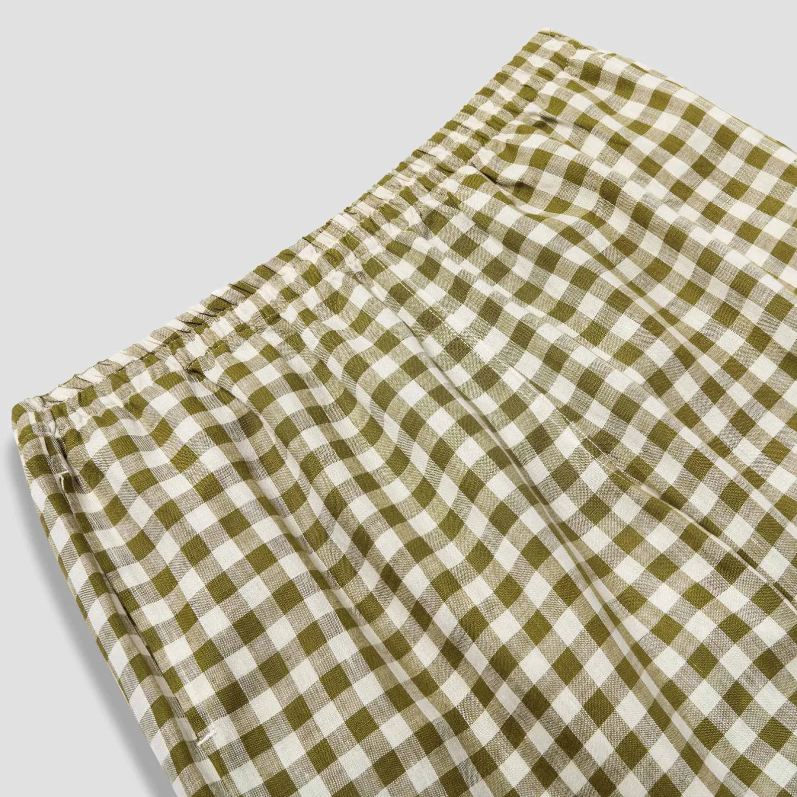 Piglet in Bed Men's Botanical Green Gingham Linen Pajama Pants Meadow Green New