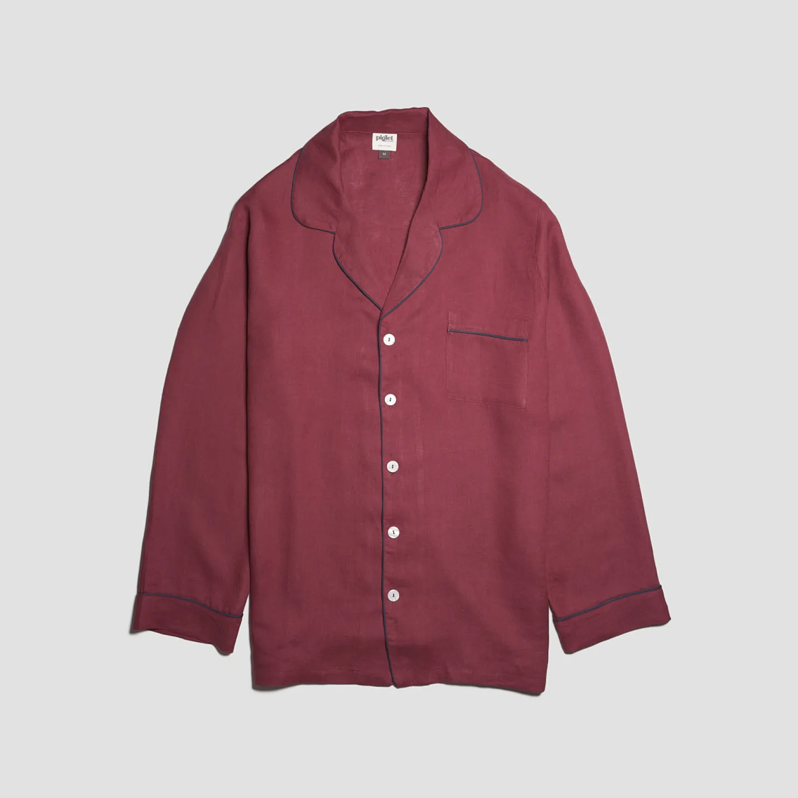 Piglet in Bed Men's Cherry Linen Pajama Shirt Merlot Outlet