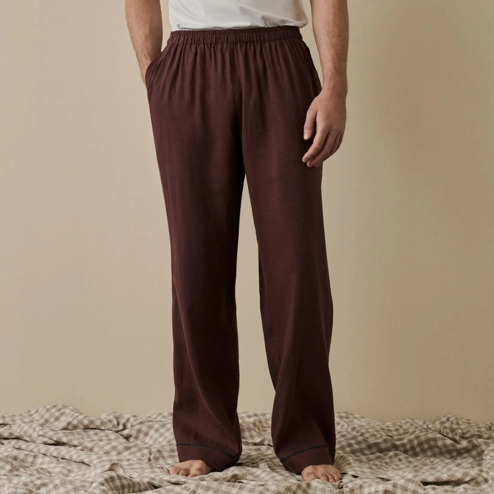 Piglet in Bed Men's Linen Pajama Pants Conker Brown Store