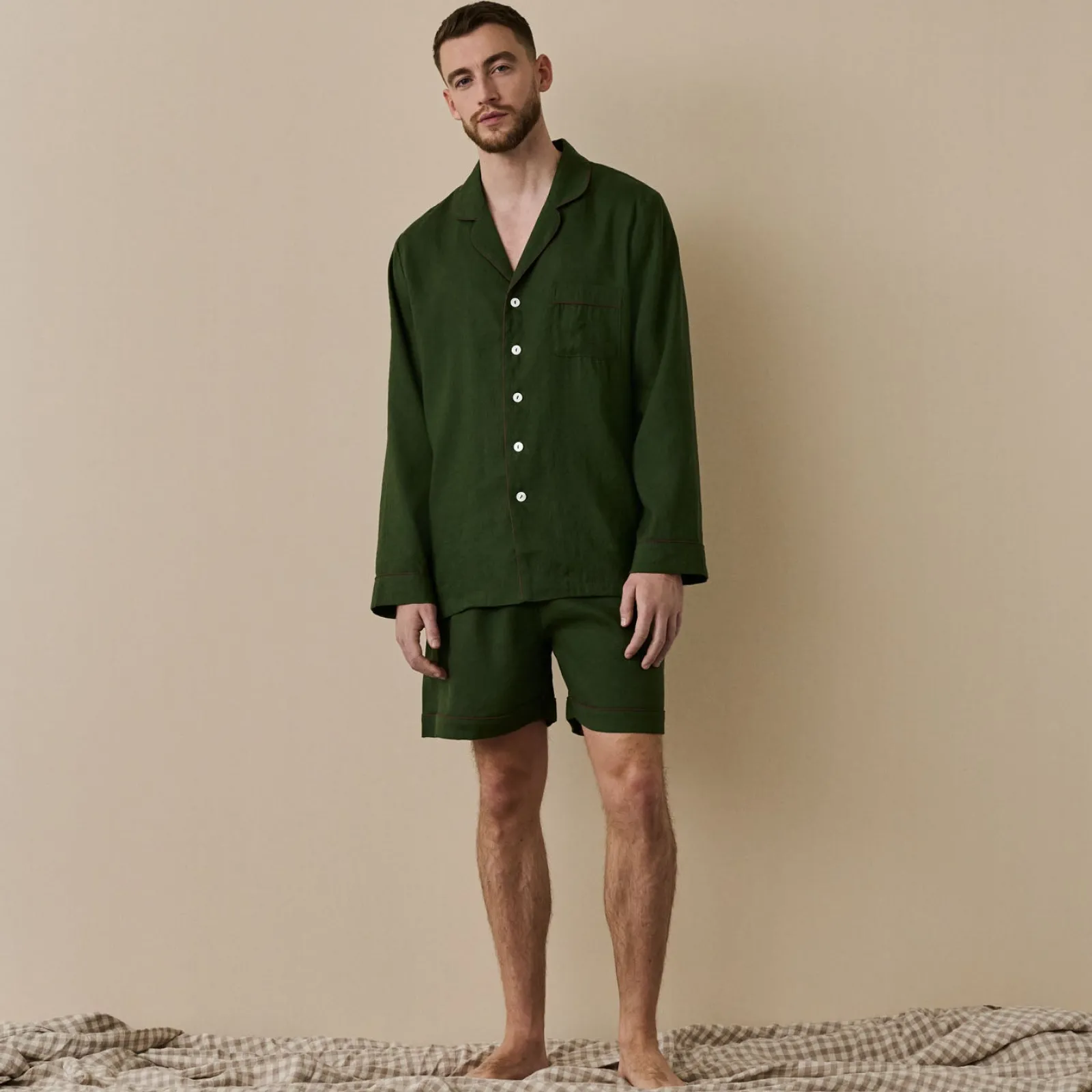 Piglet in Bed Men's Linen Pajama Short Set Fern Green Cheap