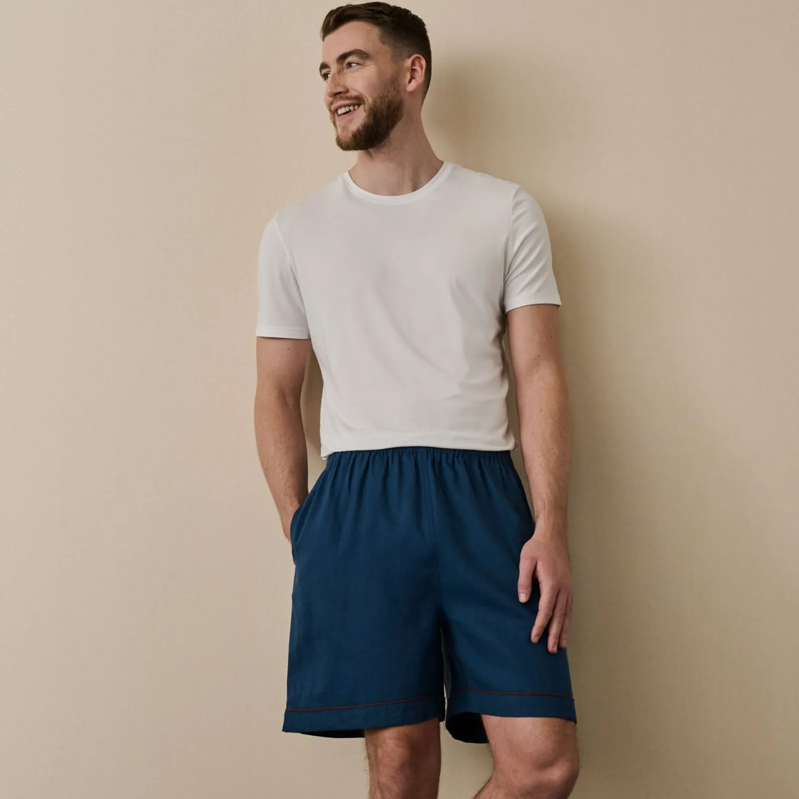 Piglet in Bed Men's Linen Pajama Shorts Marine Blue Fashion