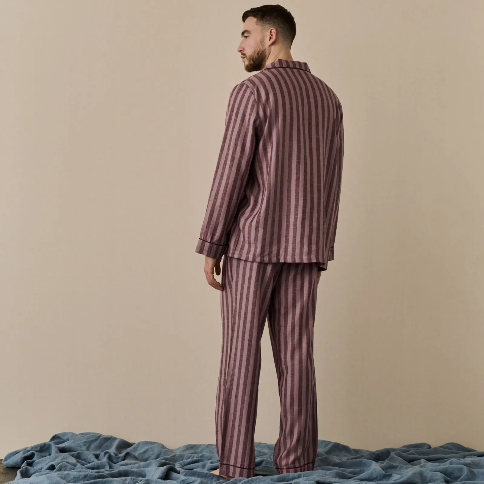 Piglet in Bed Men's d Linen Pajama Set Port & Woodrose Stripe Cheap