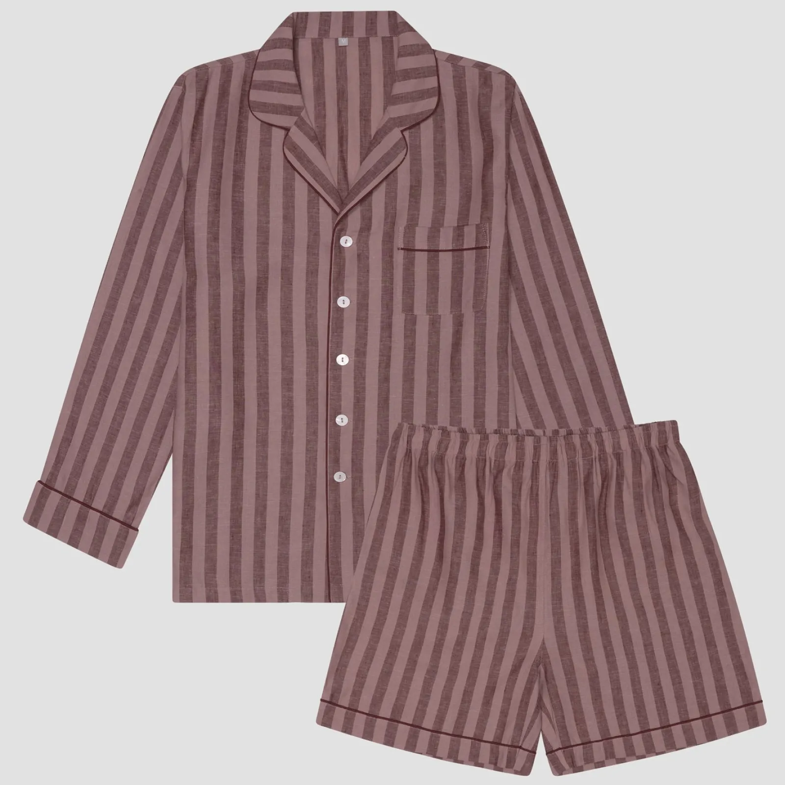Piglet in Bed Men's d Linen Pajama Short Set Port & Woodrose Stripe Discount