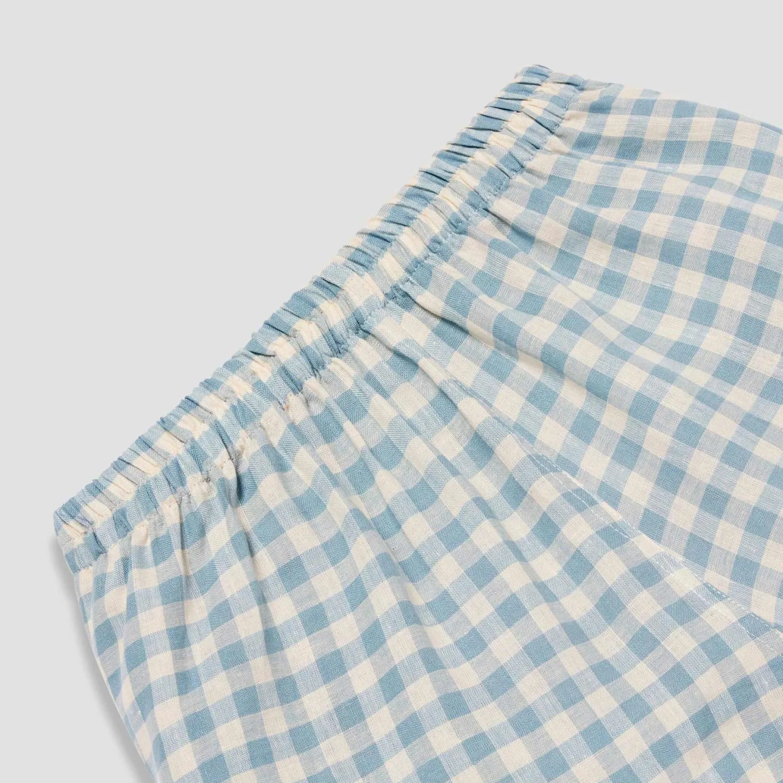 Piglet in Bed Men's Linen Pajama Pants Warm Blue Gingham Store