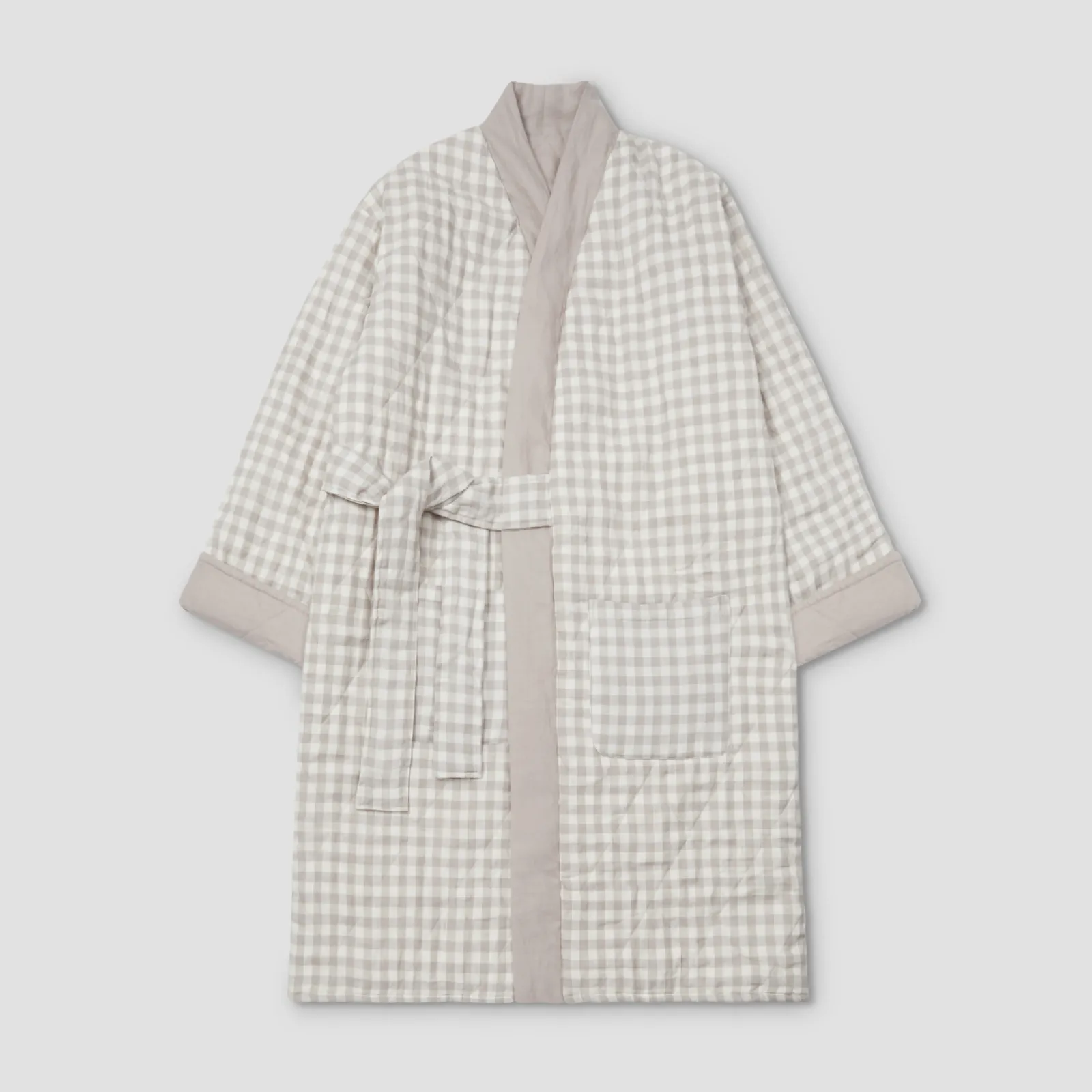 Piglet in Bed Mushroom Gingham Linen Housecoat Cheap