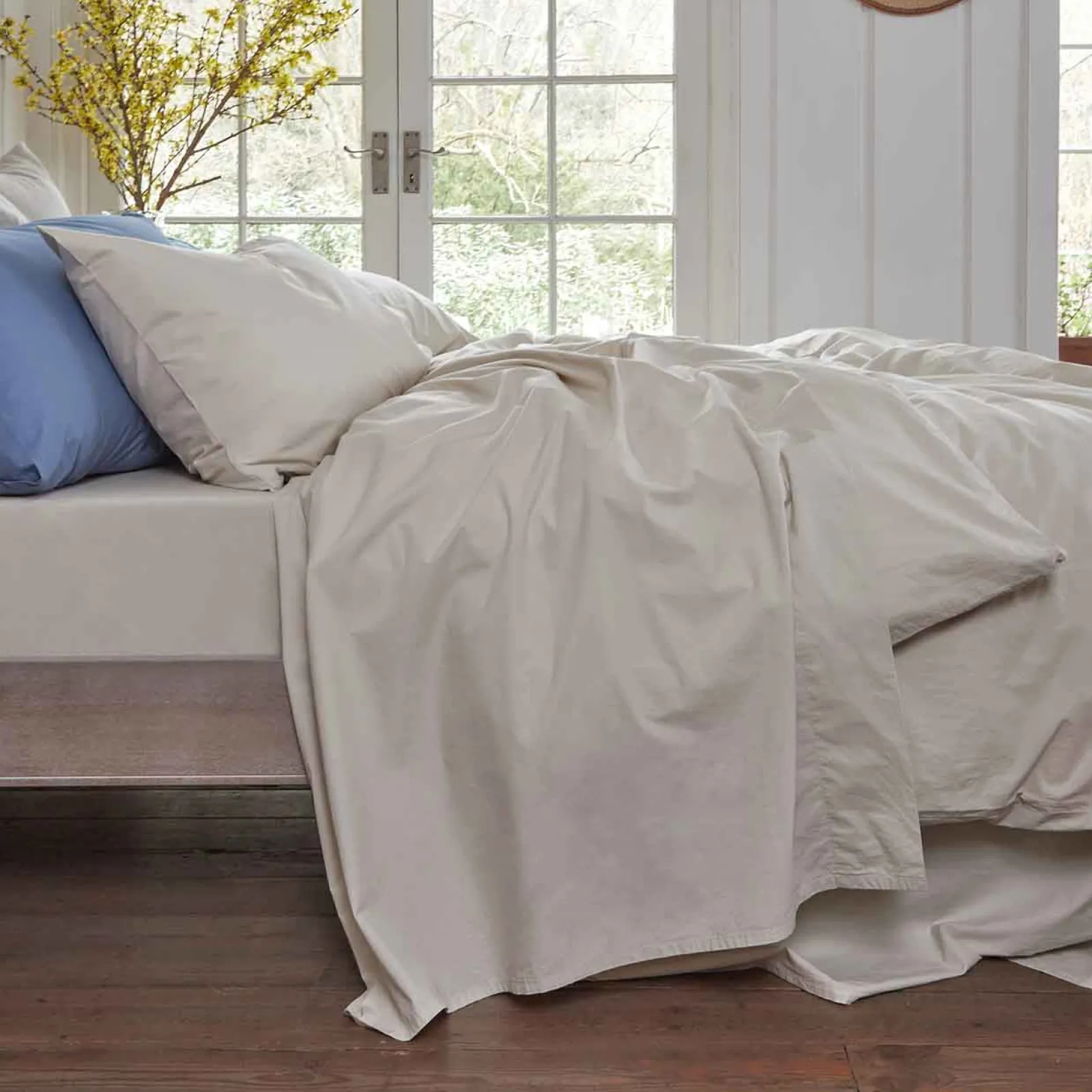 Piglet in Bed Washed Cotton Percale Flat Sheet Parchment Clearance