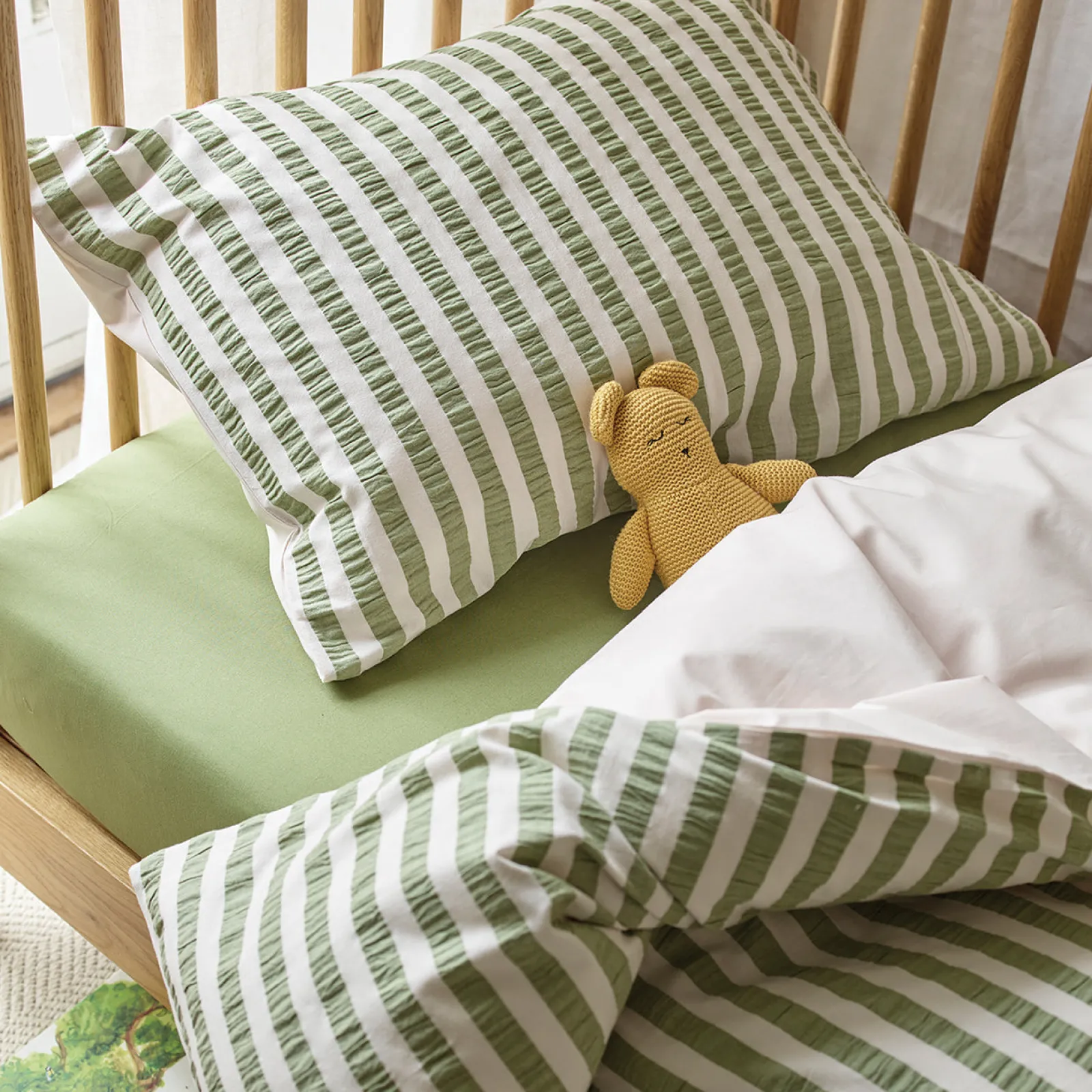 Piglet in Bed Pear Seersucker Kids Stripe Cotton Bedding Set Pear Stripe Cheap