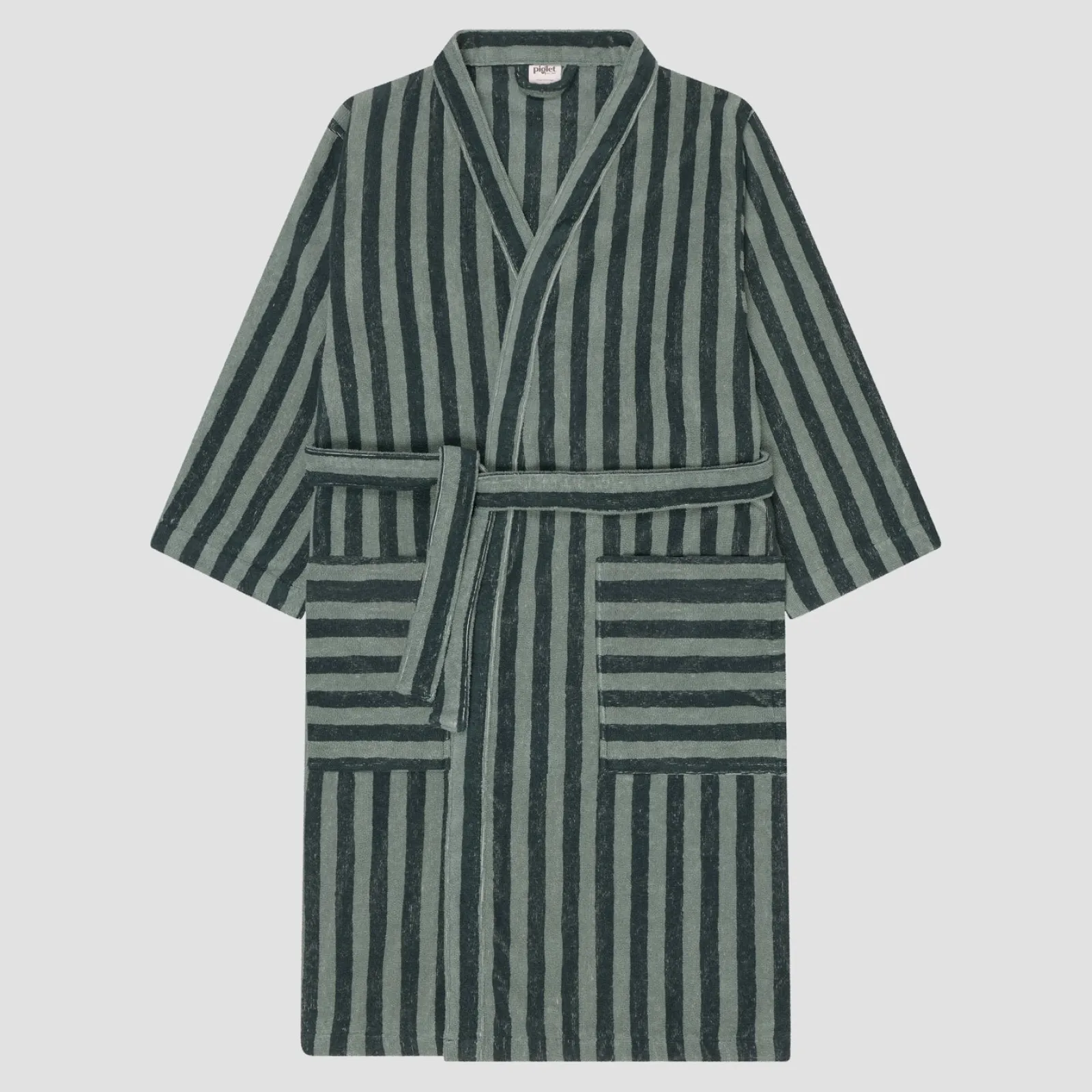 Piglet in Bed Cotton Robe Pine Green Pembroke Stripe Online