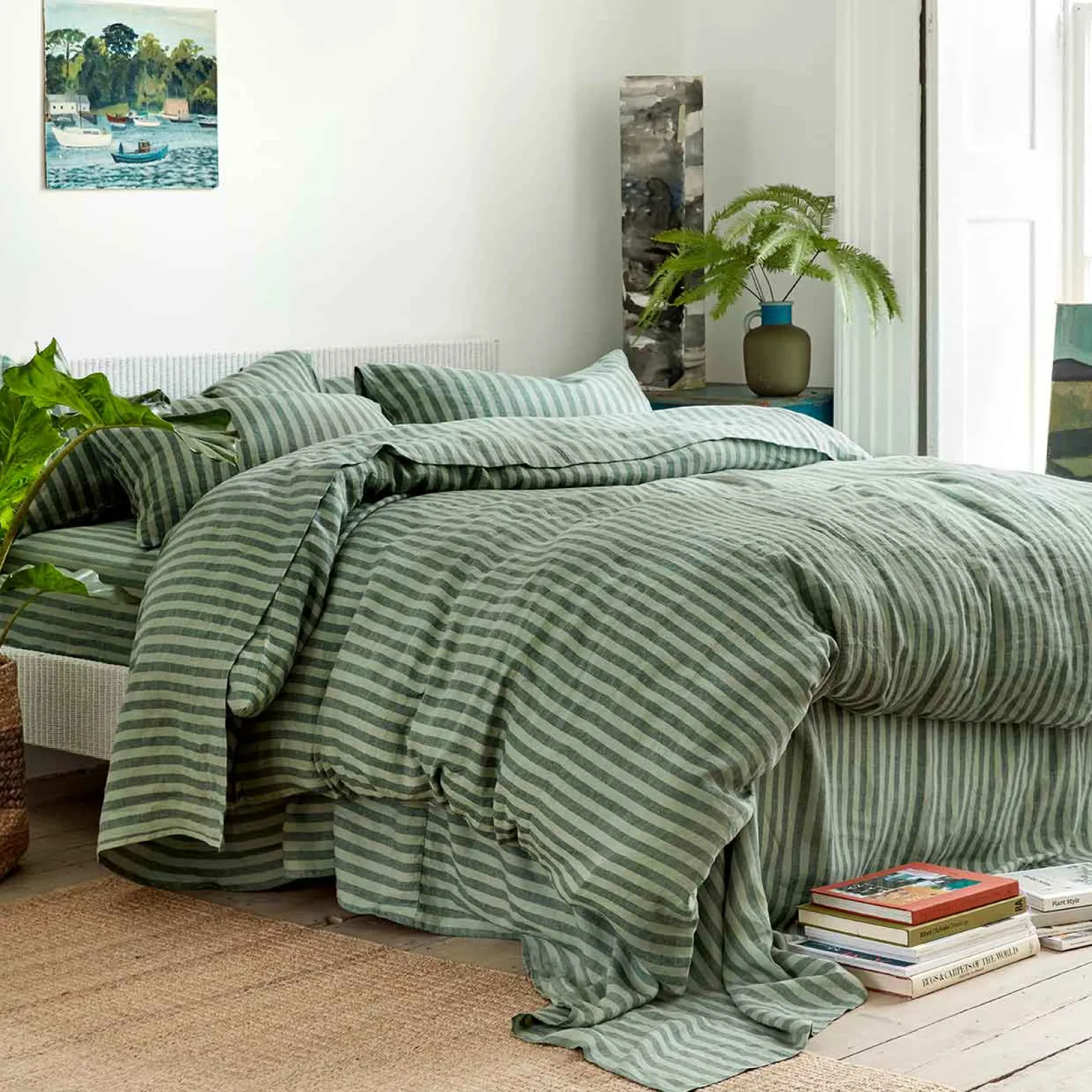 Piglet in Bed Linen Blend Duvet Cover Pine Green Pembroke Stripe Best Sale