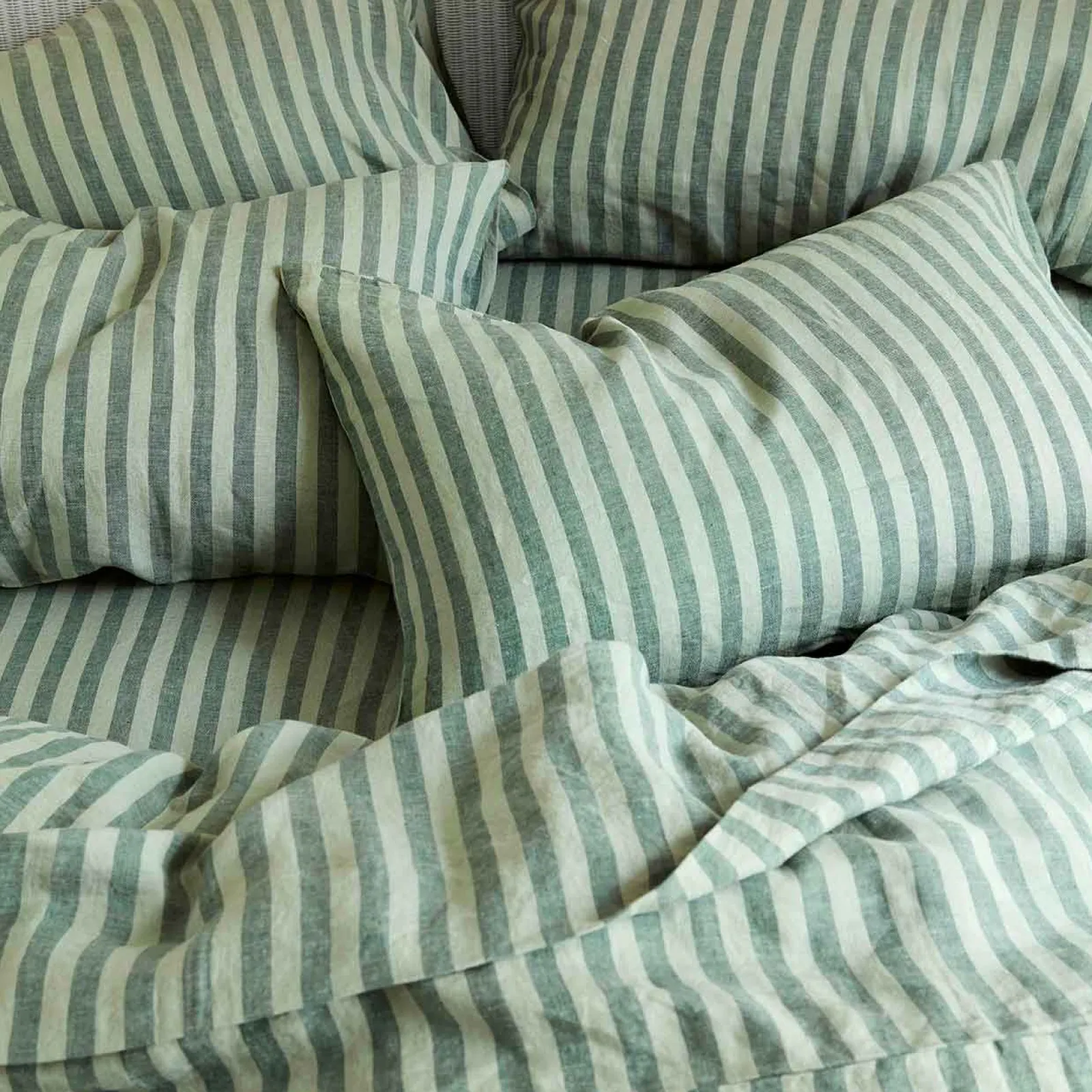 Piglet in Bed Linen Blend Fitted Sheet Pine Green Pembroke Stripe Store