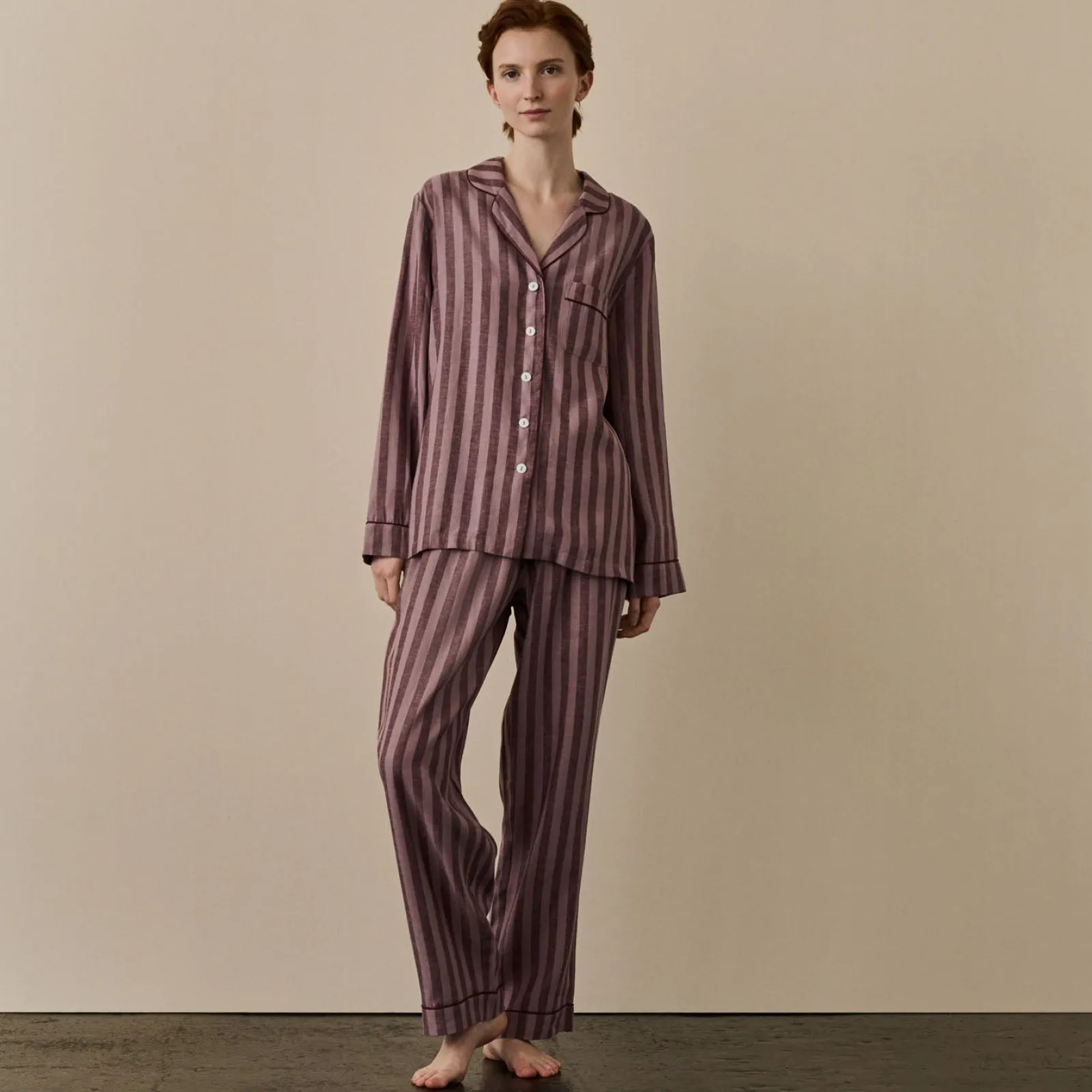 Piglet in Bed d Linen Pajama Set Port & Woodrose Stripe Cheap