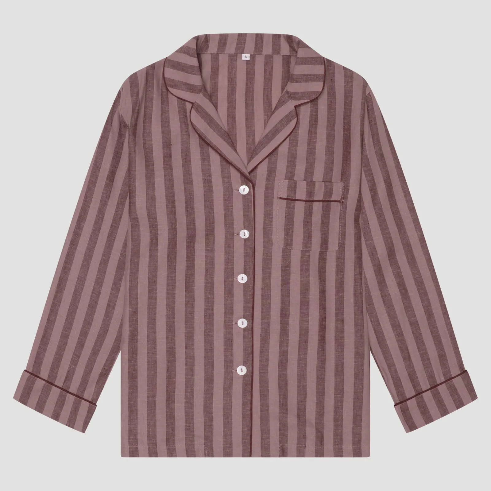 Piglet in Bed Port Woodrose Striped Linen Tencel Men's Pajama Shirt Port & Woodrose Stripe Clearance