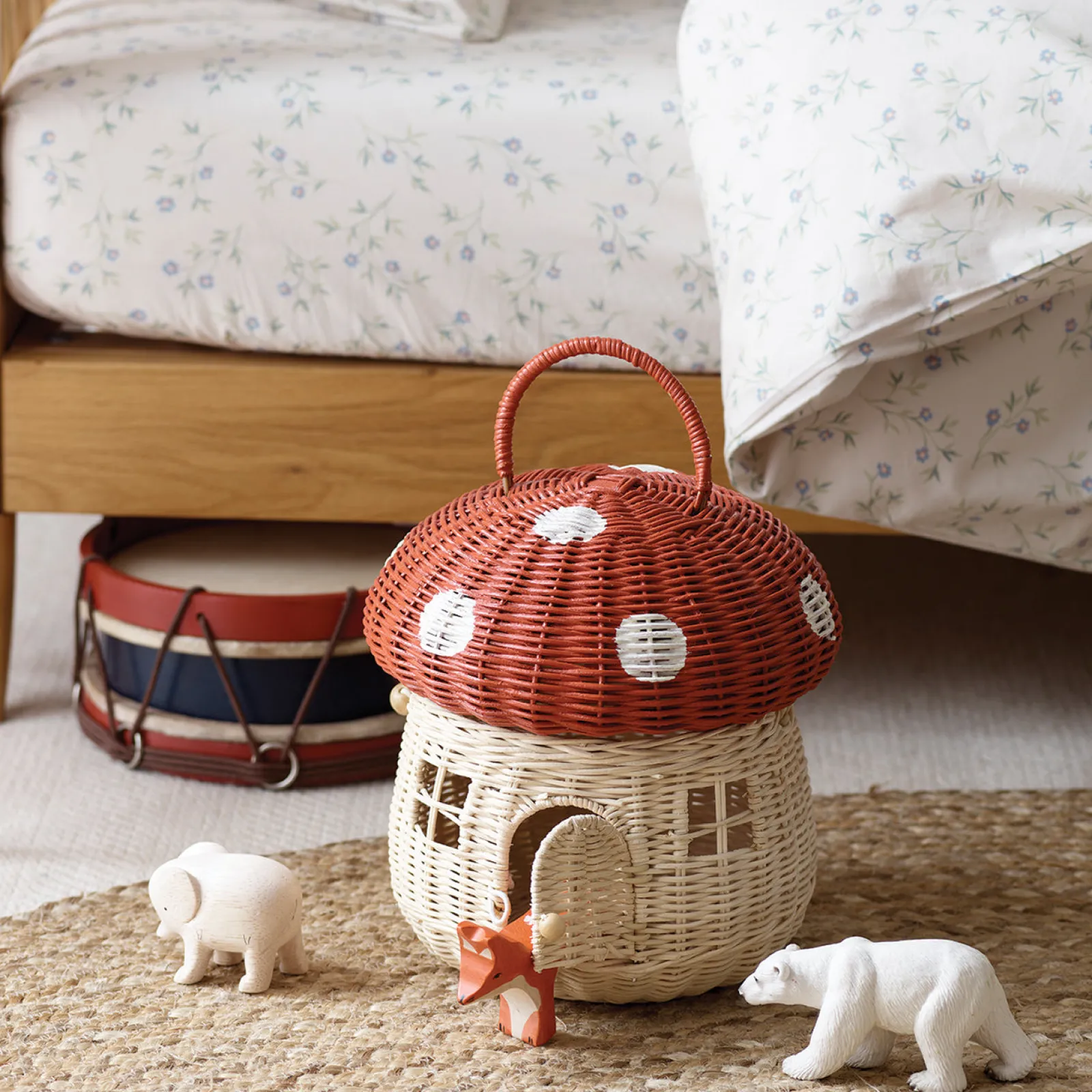 Piglet in Bed Red Mushroom Basket Clearance