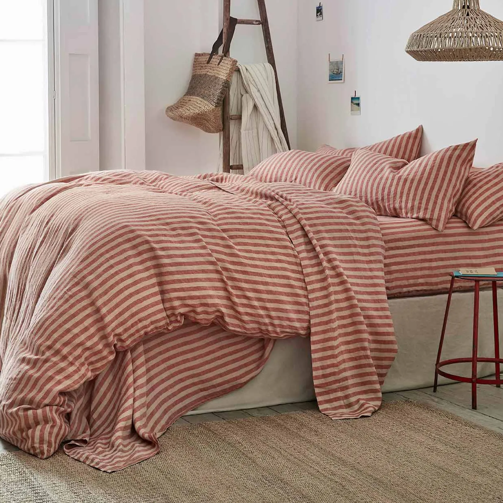 Piglet in Bed Linen Blend Duvet Cover Sandstone Red Pembroke Stripe New