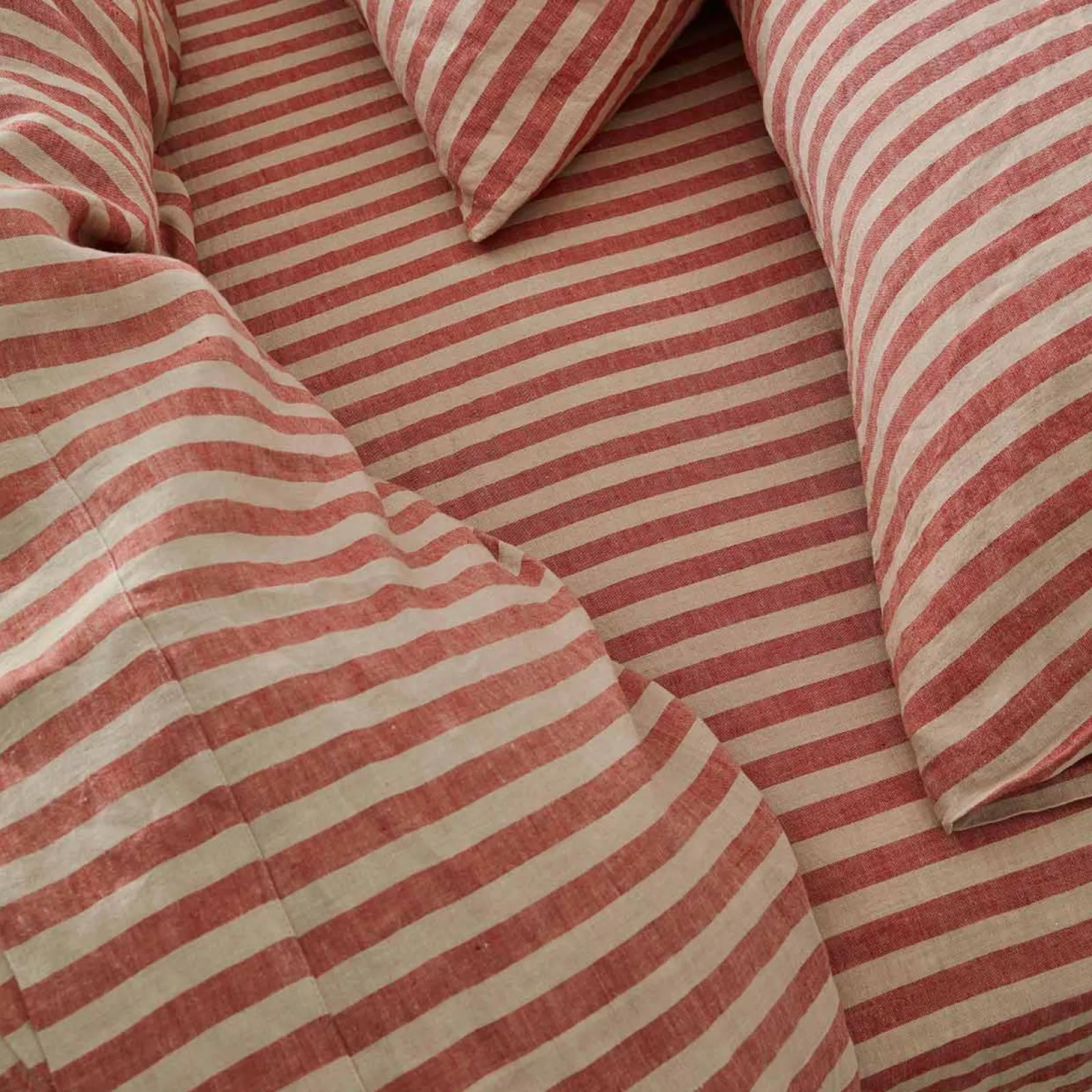 Piglet in Bed Linen Blend Fitted Sheet Sandstone Red Pembroke Stripe Clearance