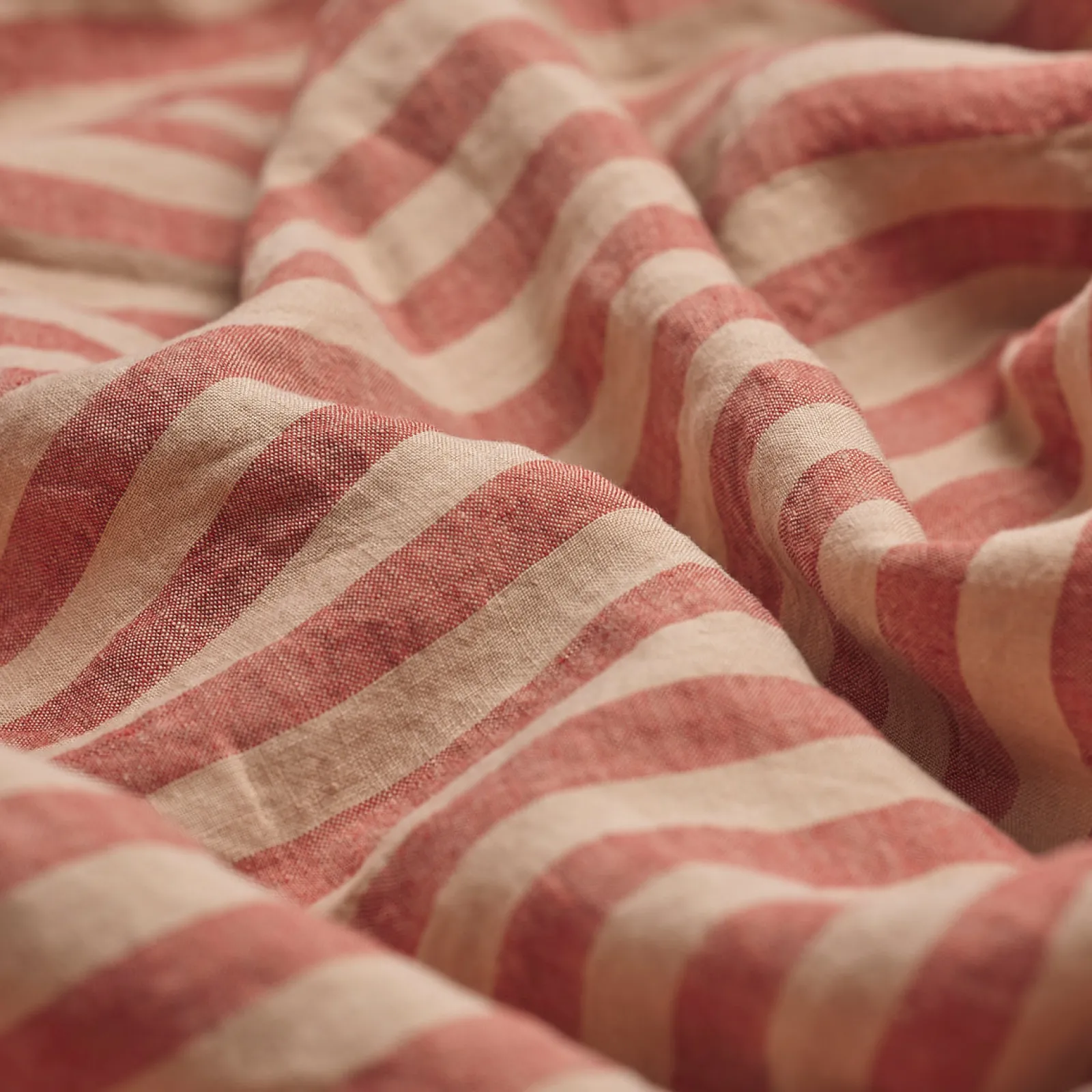 Piglet in Bed Linen Blend Fitted Sheet Sandstone Red Pembroke Stripe Clearance