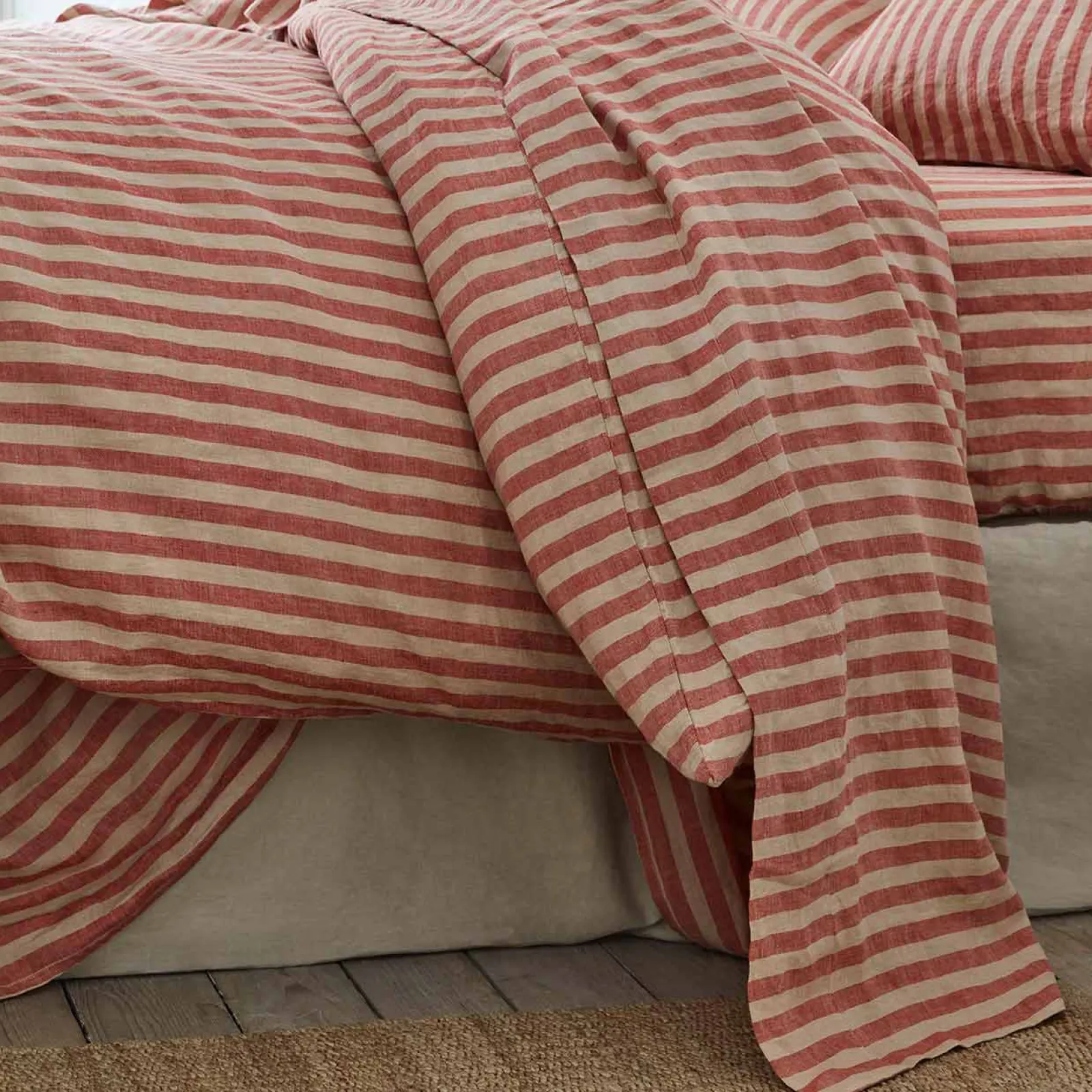 Piglet in Bed Linen Blend Flat Sheet Sandstone Red Pembroke Stripe Discount