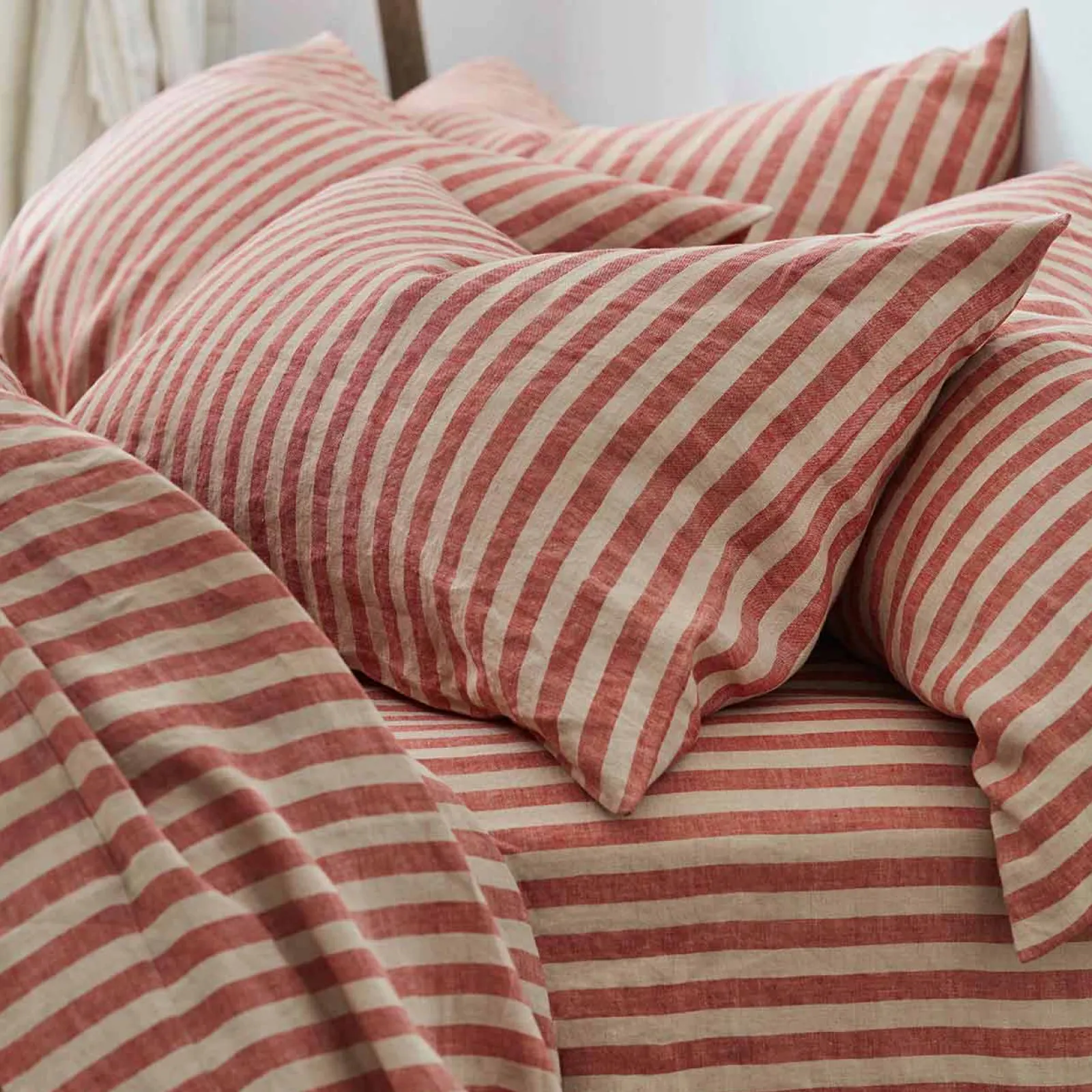 Piglet in Bed Linen Blend Pillowcase (Pair) Sandstone Red Pembroke Stripe Cheap