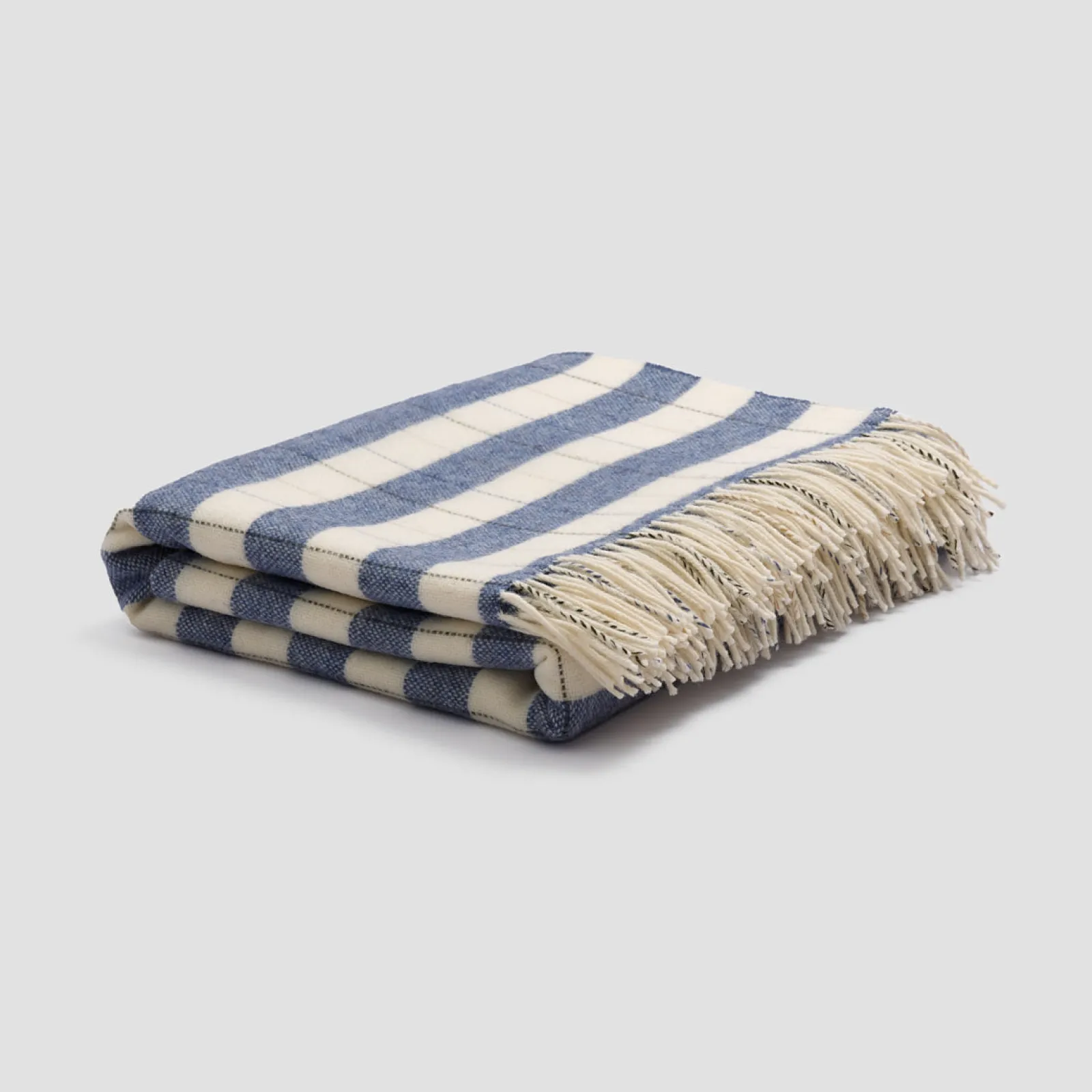 Piglet in Bed Stripe Wool Blanket Warm Blue Checked Clearance