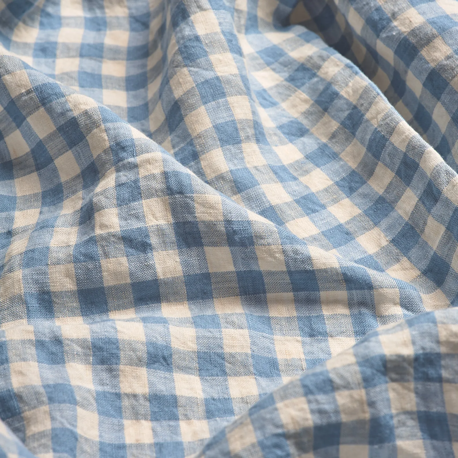 Piglet in Bed 100% Linen Fitted Sheet Warm Blue Gingham Shop