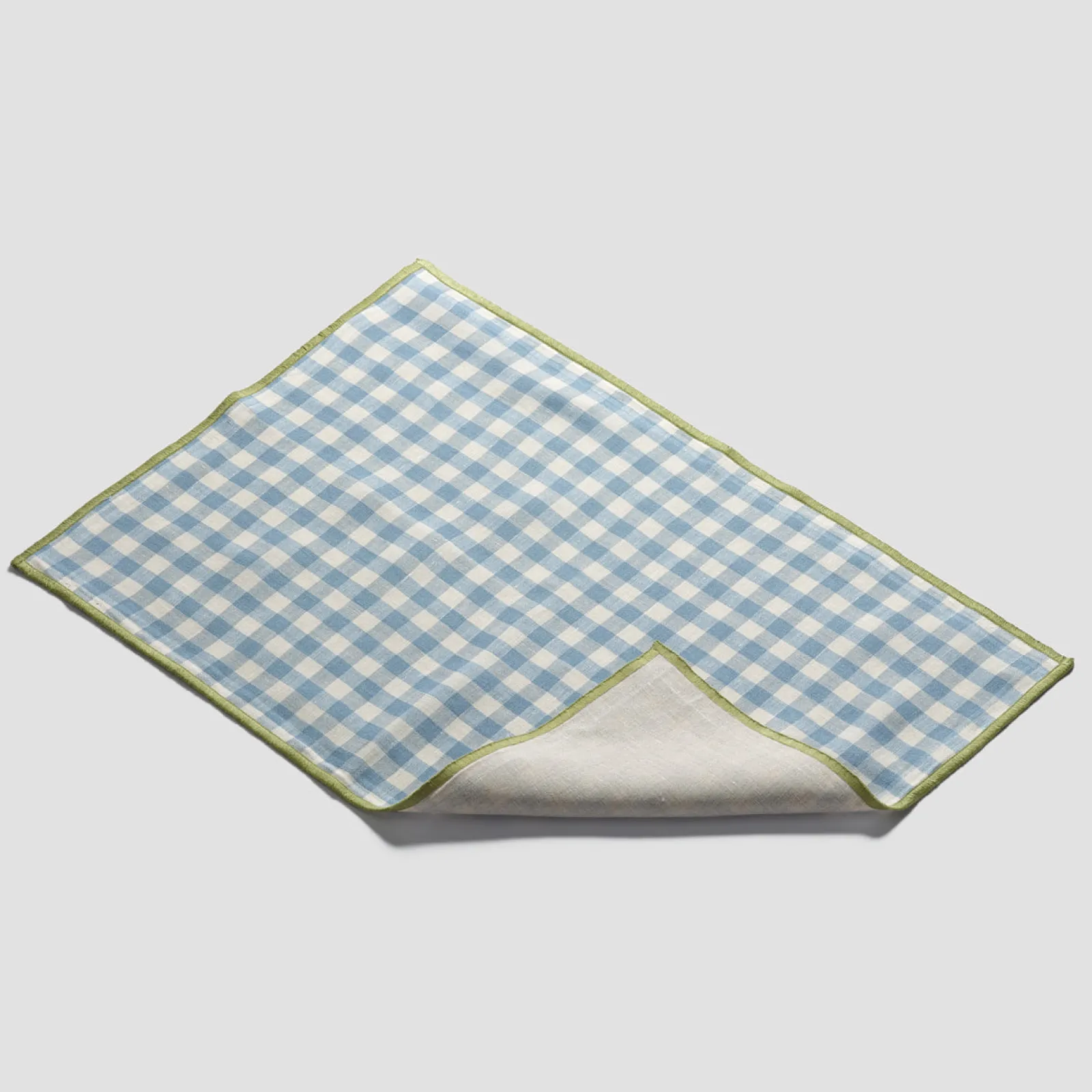 Piglet in Bed 100% Linen Placemat Set of 4 Warm Blue Gingham New