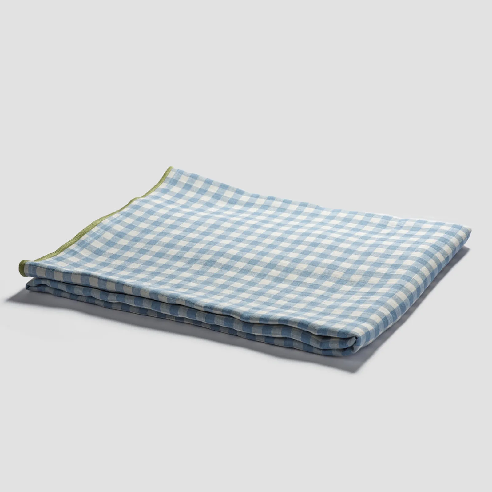 Piglet in Bed 100% Linen Tablecloth Warm Blue Gingham Clearance