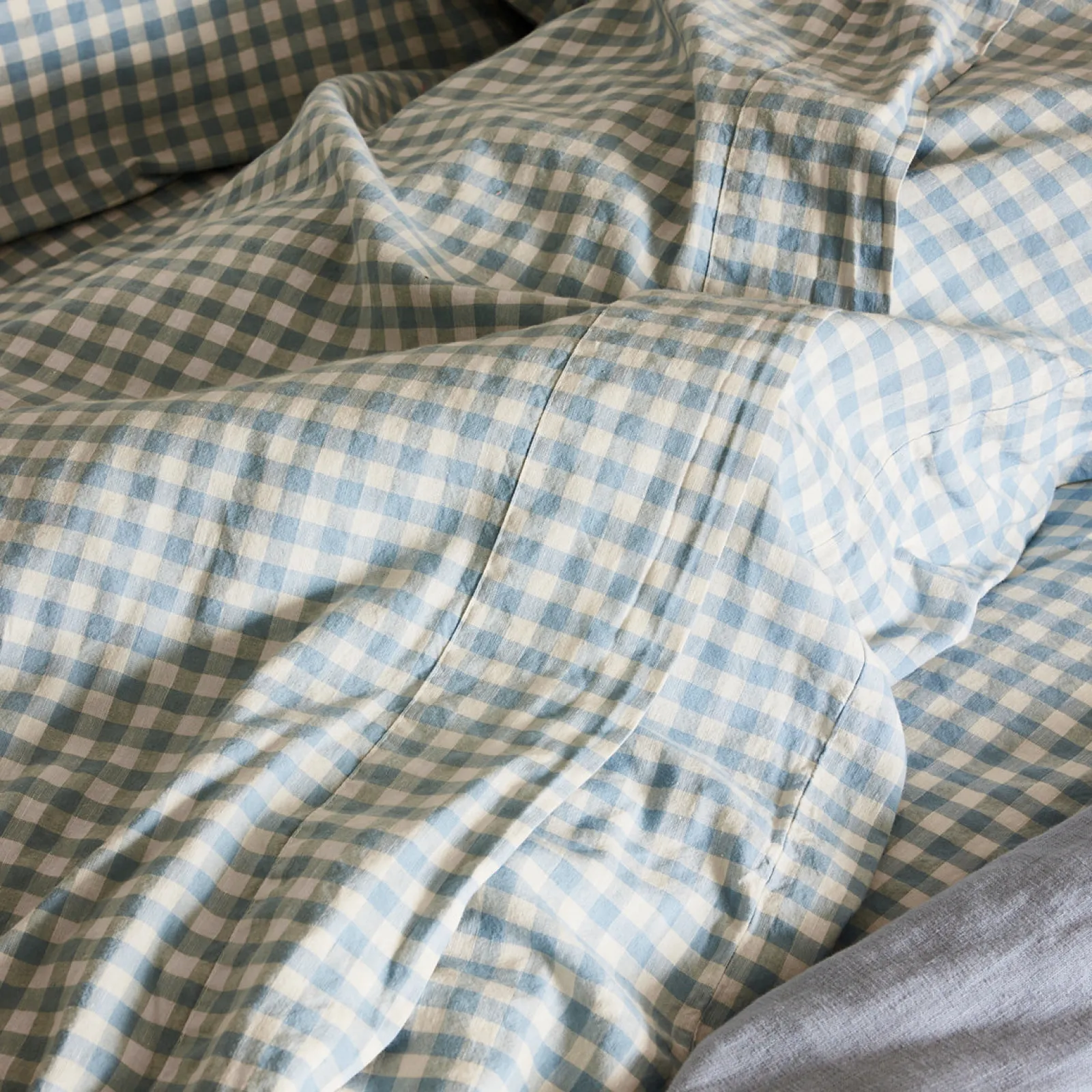 Piglet in Bed Linen Blend Flat Sheet Warm Blue Gingham New